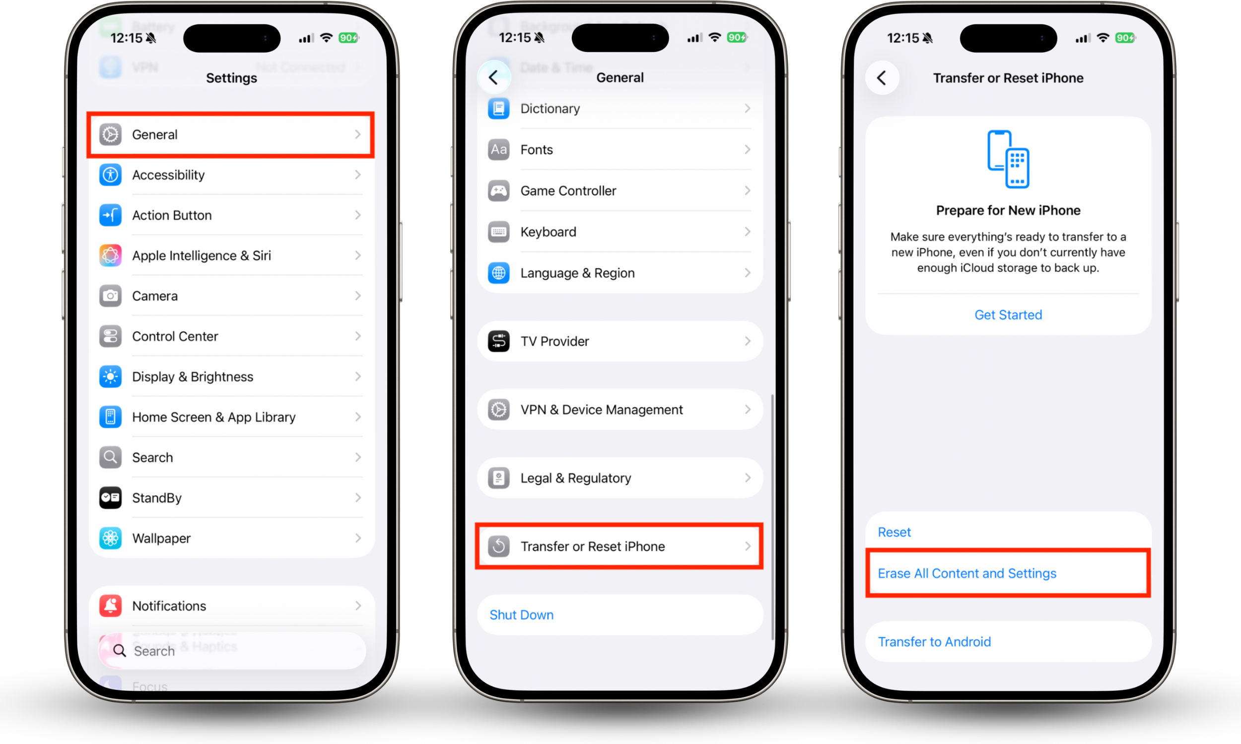 The Erase All Content and Settings option in Settings > General > Transfer or Reset iPhone menu. Choose this option to factory reset your device if you want to know how to remove Spyera from iPhone after you detect it.