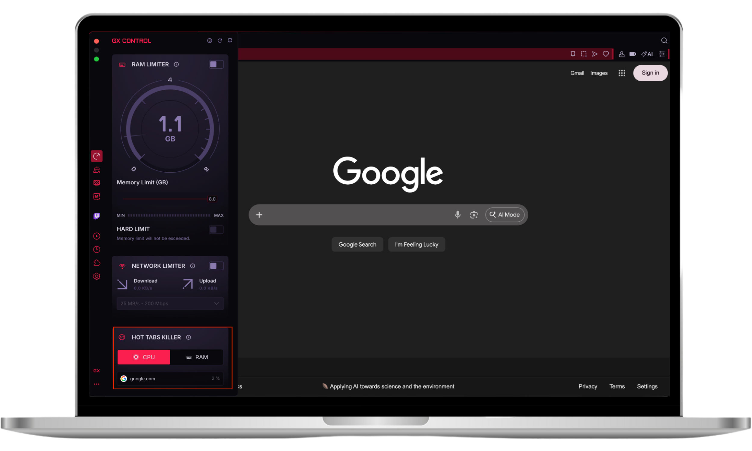 To identify and close memory-hogging tabs, use Opera GX's Hot Tabs killer.