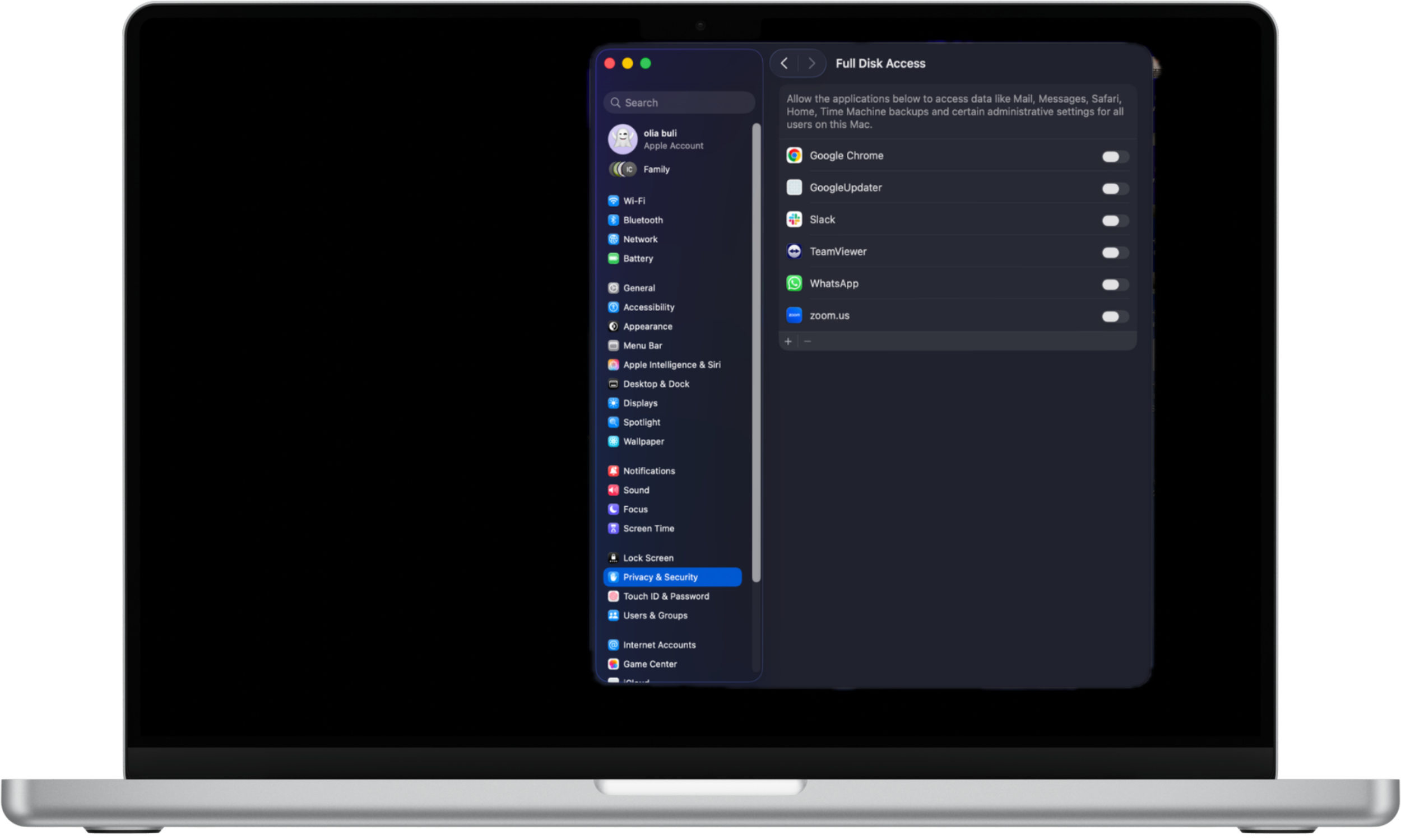 To adjust your full disk access settings, select which apps can access data saved on your Mac’s disk. To adjust your full disk access settings, select which apps can access data saved on your Mac’s disk.