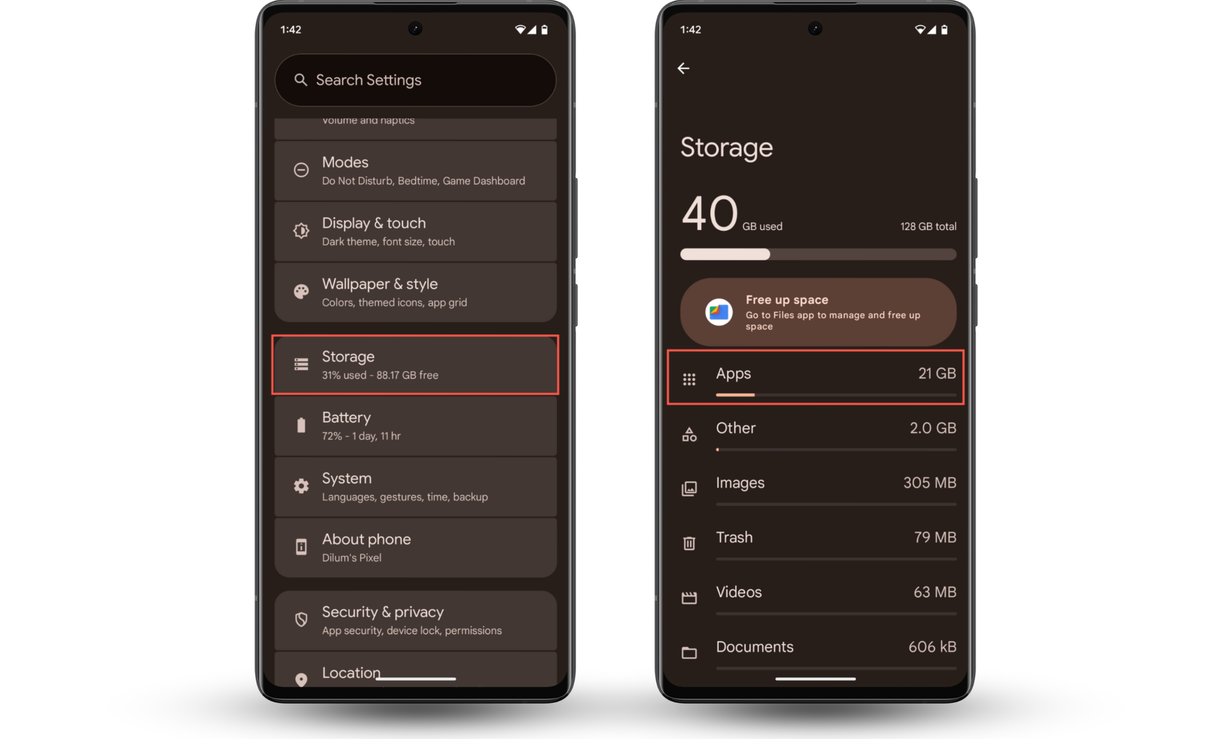 The Storage section inside the Settings app on Android where you can see which apps are taking up storage space. Check the list for signs of spyware when you want to know how to detect WebWatcher on Android. The Storage section inside the Settings app on Android where you can see which apps are taking up storage space. Check the list for signs of spyware when you want to know how to detect WebWatcher on Android.