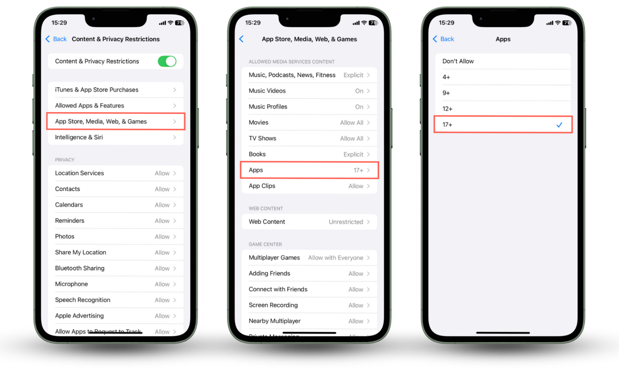 Screenshots that demonstrate how to see detect hidden apps on your iPhone by lifting age-related restrictions in Screen Time settings. Screenshots that demonstrate how to see detect hidden apps on your iPhone by lifting age-related restrictions in Screen Time settings.