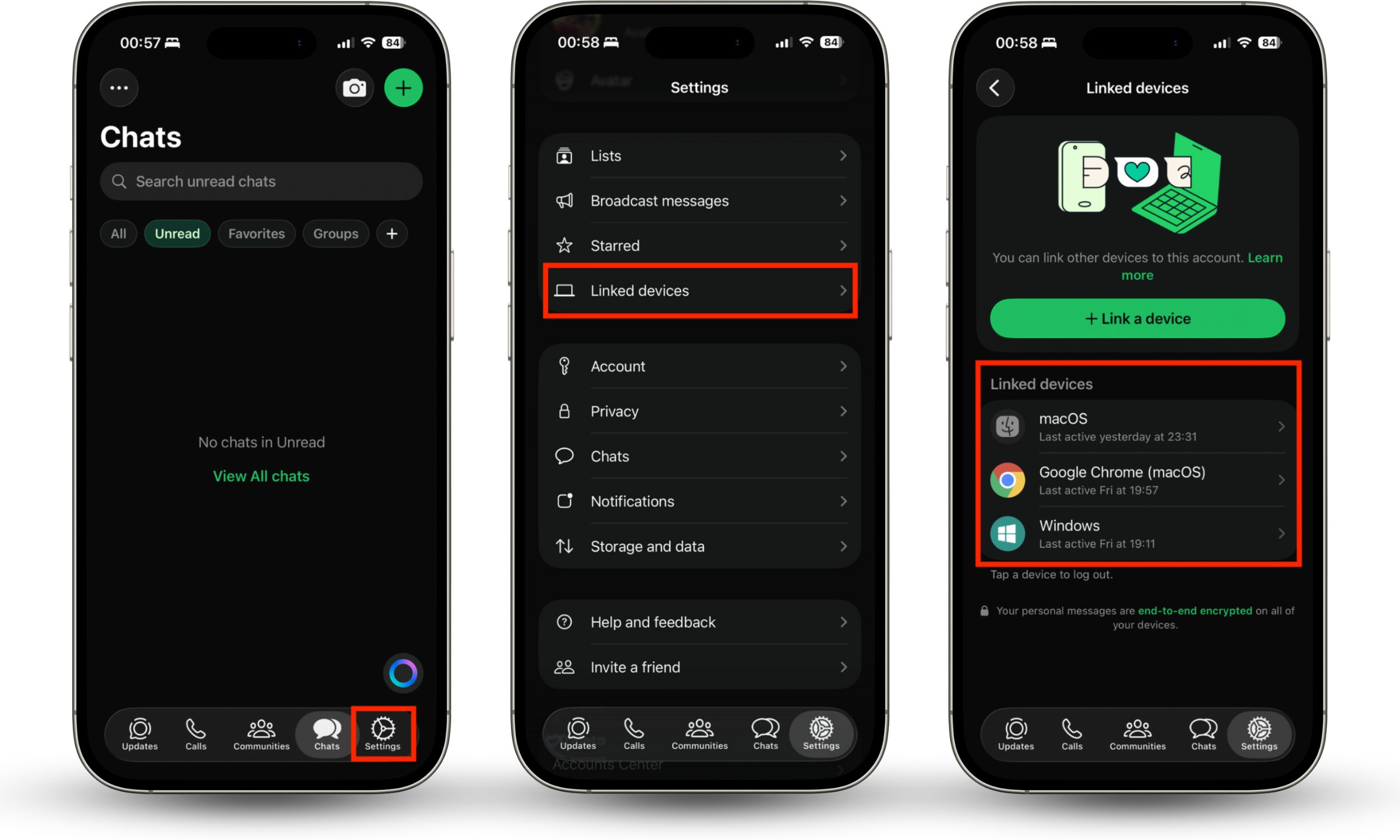 The Linked devices section of the Settings menu in WhatsApp on iOS. If you're wondering how to know if your WhatsApp is cloned, go here to see if any unknown devices are connected to your account.