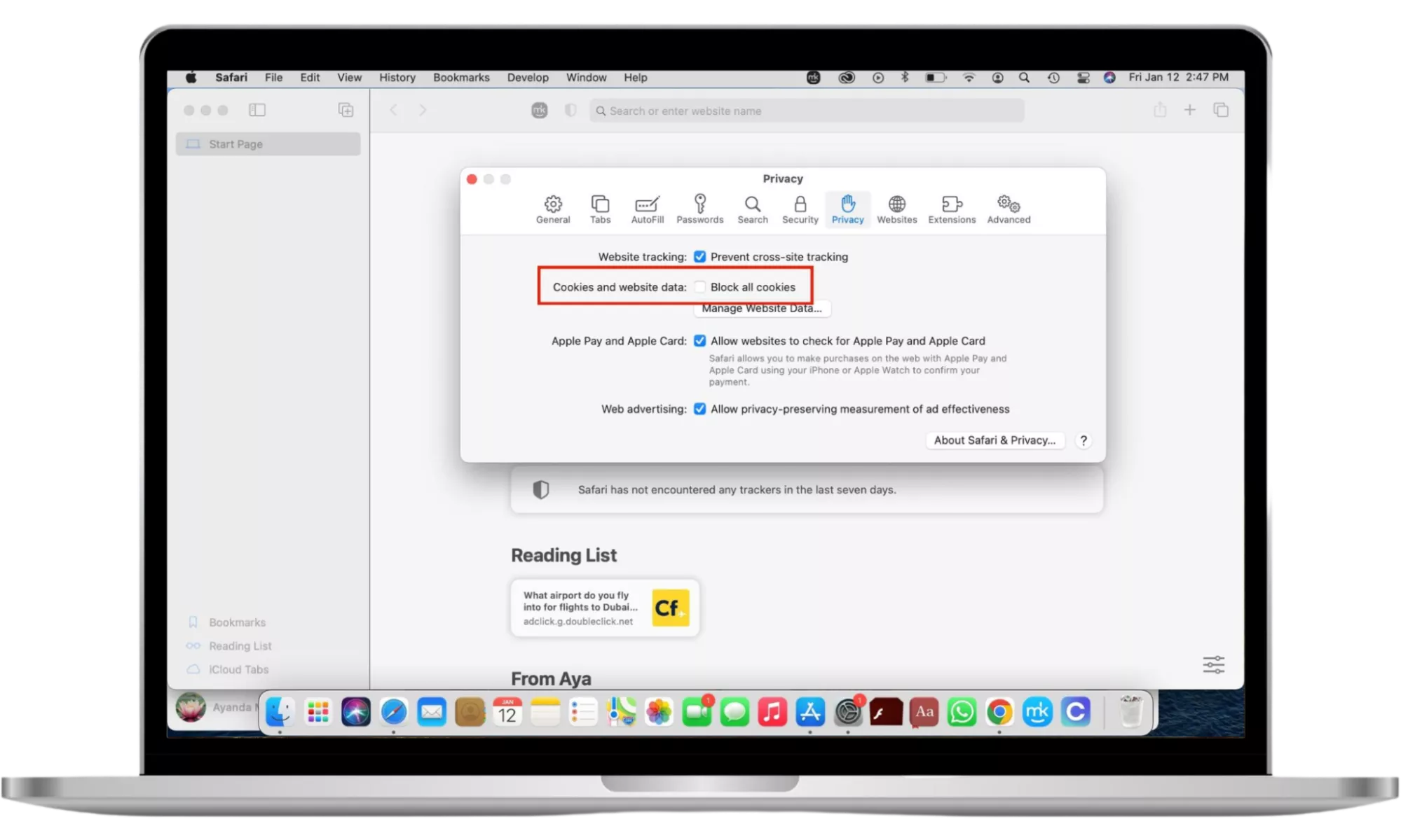 Chrome’s Privacy settings are shown on a Mac laptop. Disable cookies on your computer to limit Spotify from tracking you. Chrome’s Privacy settings are shown on a Mac laptop. Disable cookies on your computer to limit Spotify from tracking you.