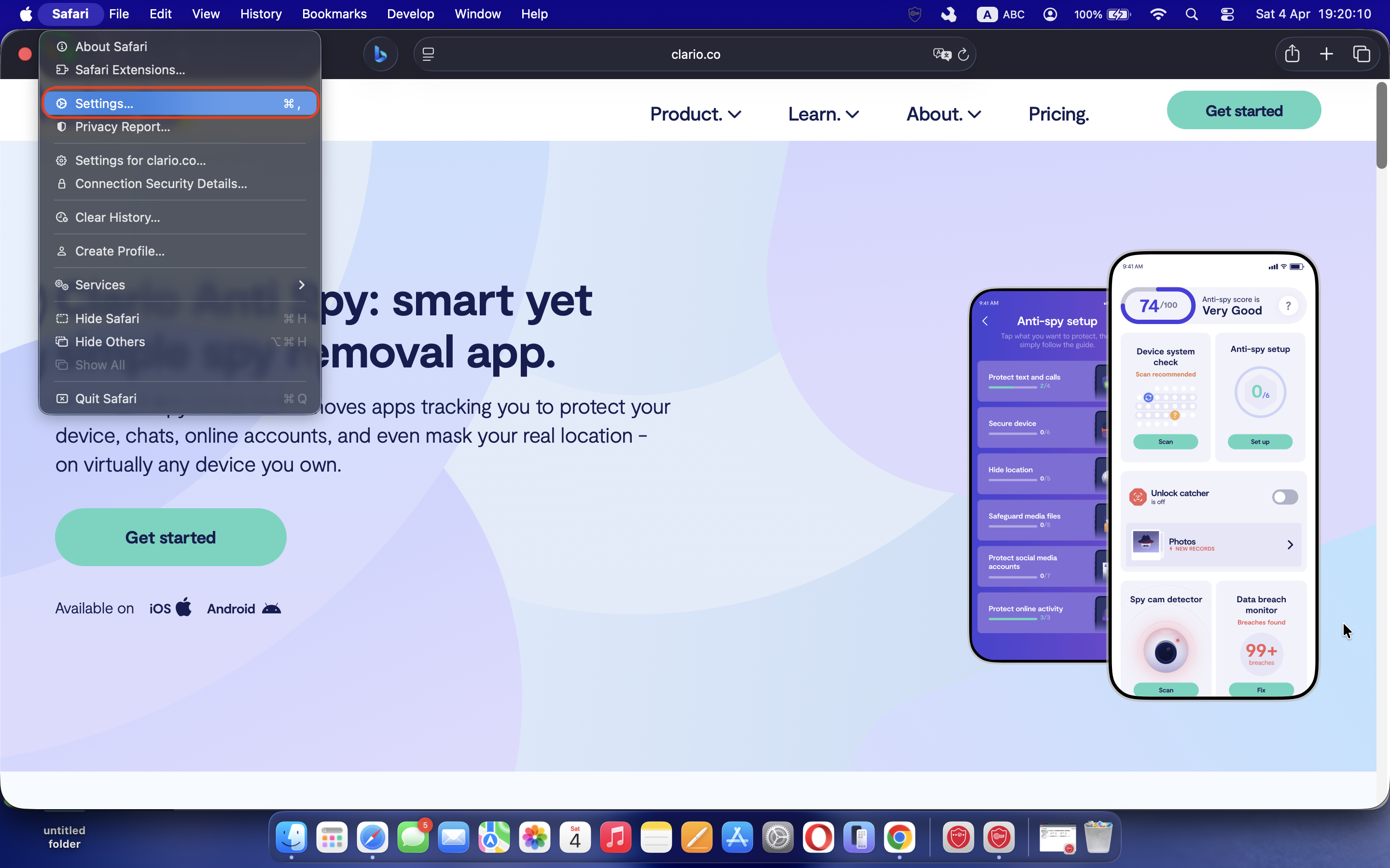 The Safari browser on a Mac with the Preferences or Settings menu open, guiding the user to access browser configuration options to check for adware-related changes. The Safari browser on a Mac with the Preferences or Settings menu open, guiding the user to access browser configuration options to check for adware-related changes.