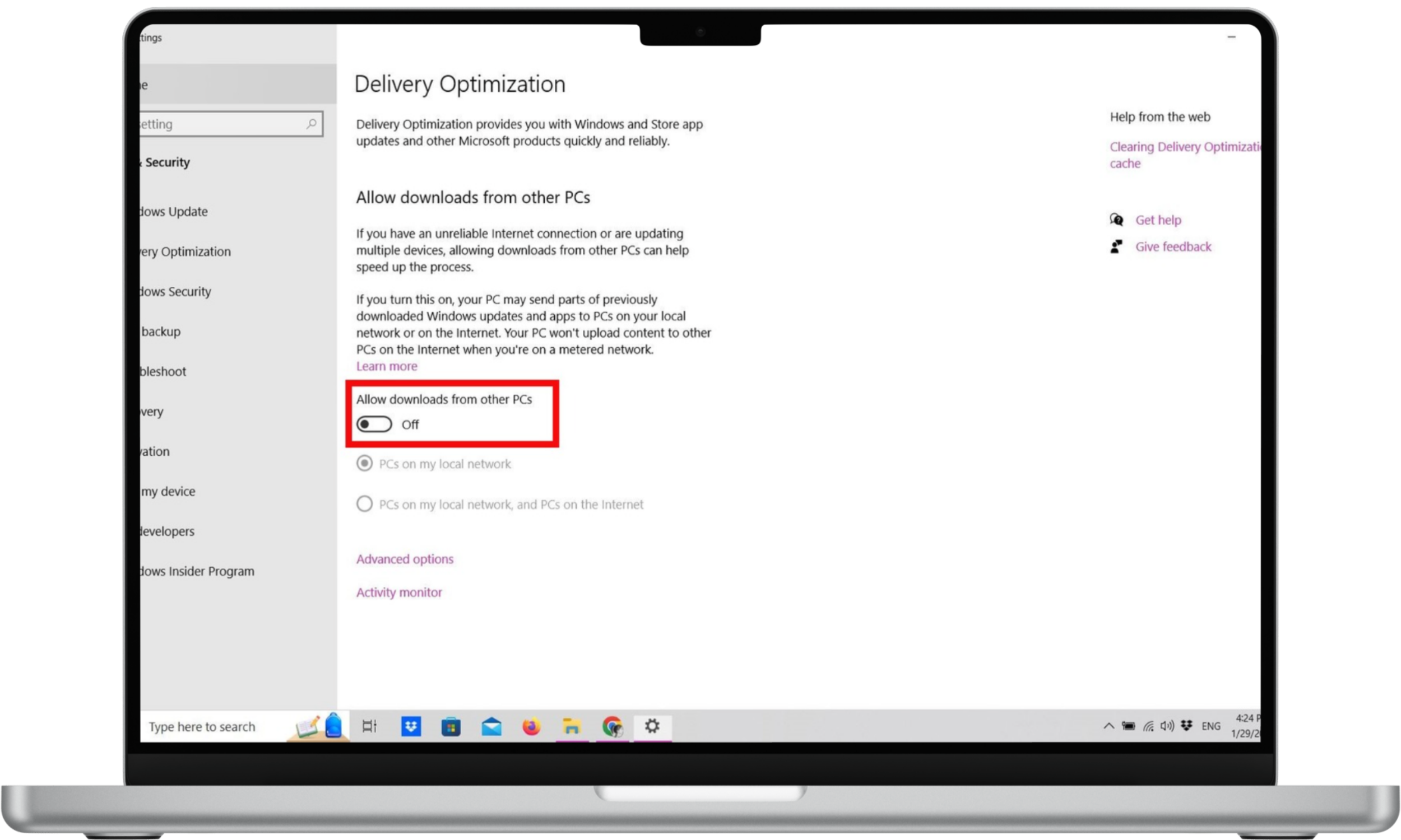 Delivery optimization settings in Windows 10 Delivery optimization settings in Windows 10