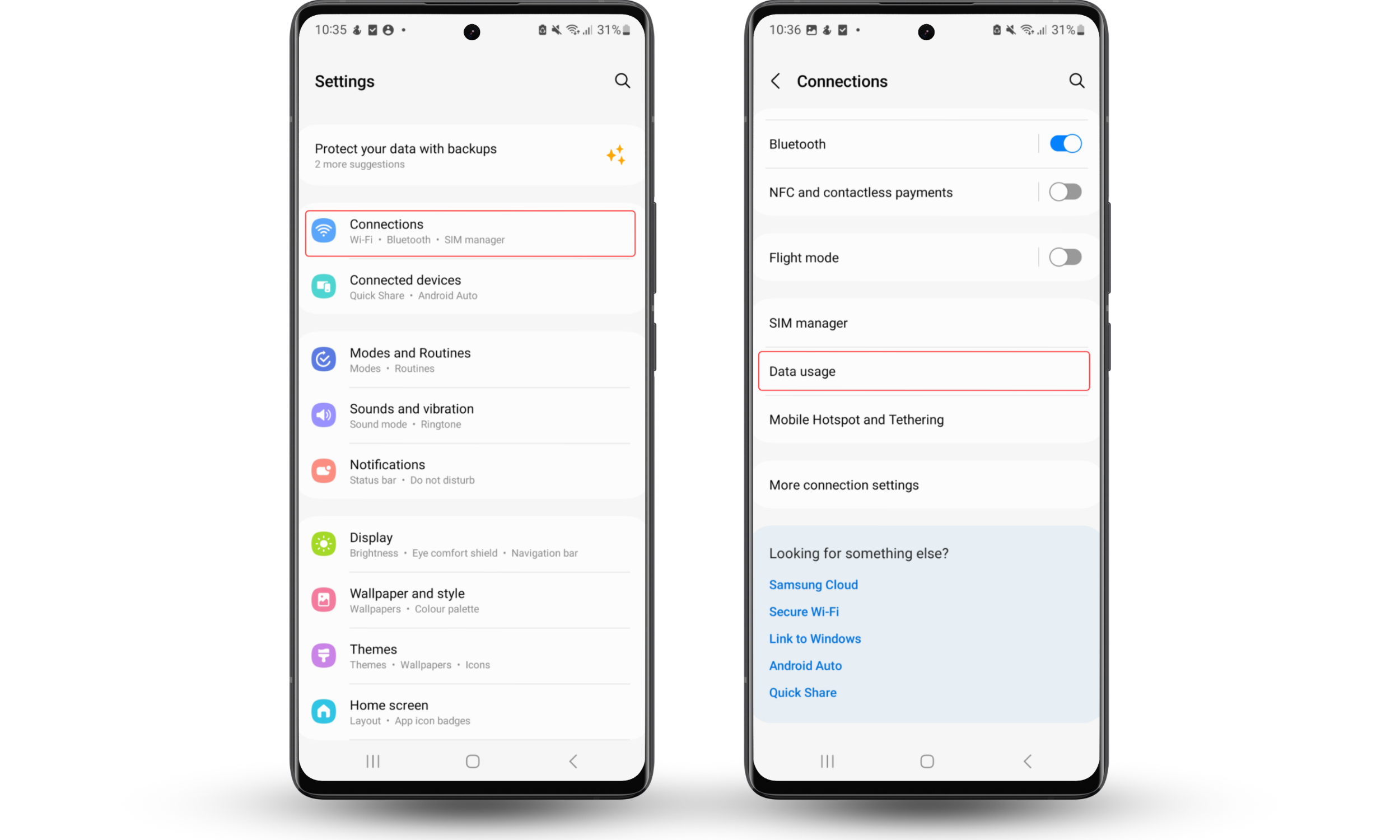 To check if your phone is connected to another device and using excess data or Wi-Fi, check your data usage through the Android settings app.