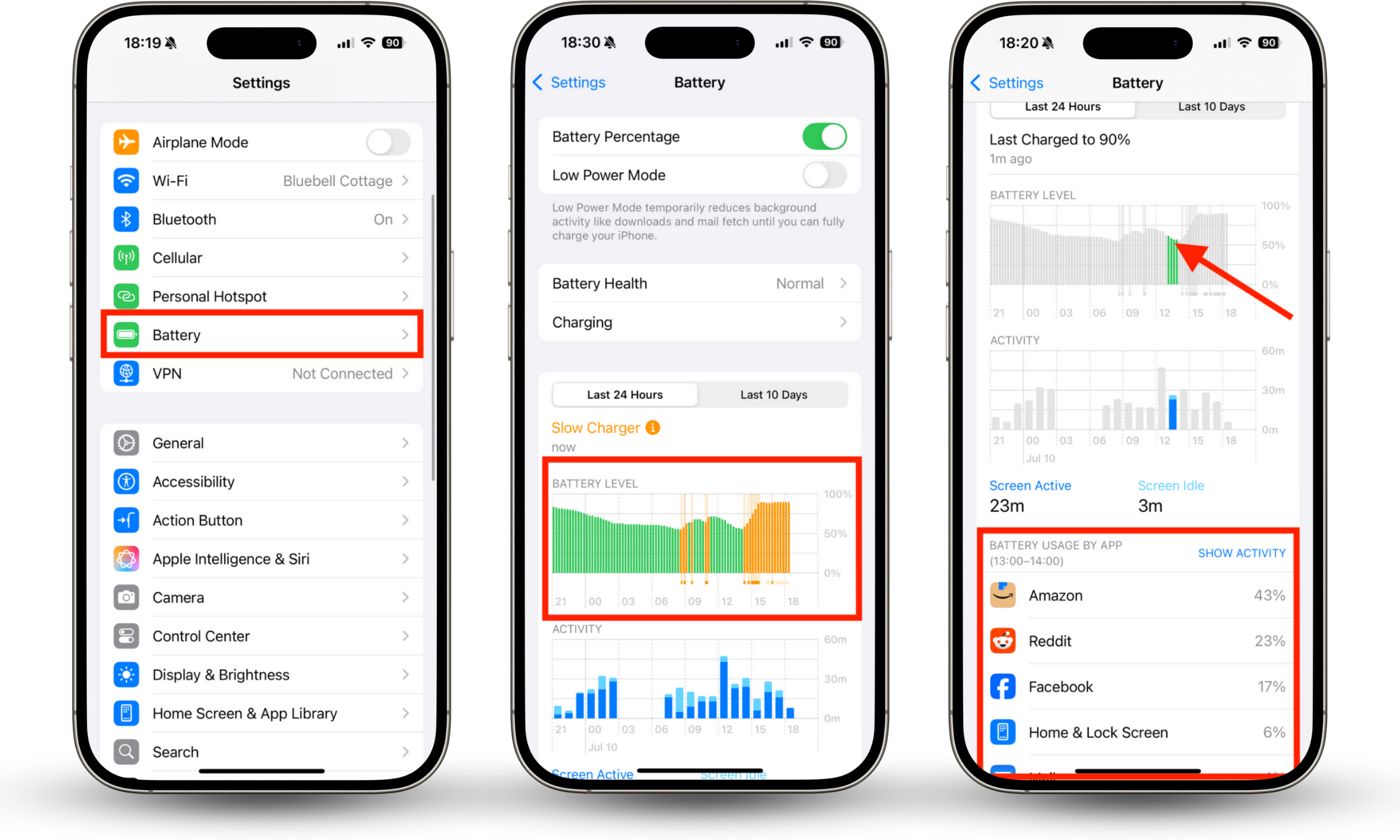 The Battery section inside the Settings app on iPhone. When you want to know how to check for a virus on iPhone, monitor battery drainage to see if suspicious apps are consuming too much power. The Battery section inside the Settings app on iPhone. When you want to know how to check for a virus on iPhone, monitor battery drainage to see if suspicious apps are consuming too much power.