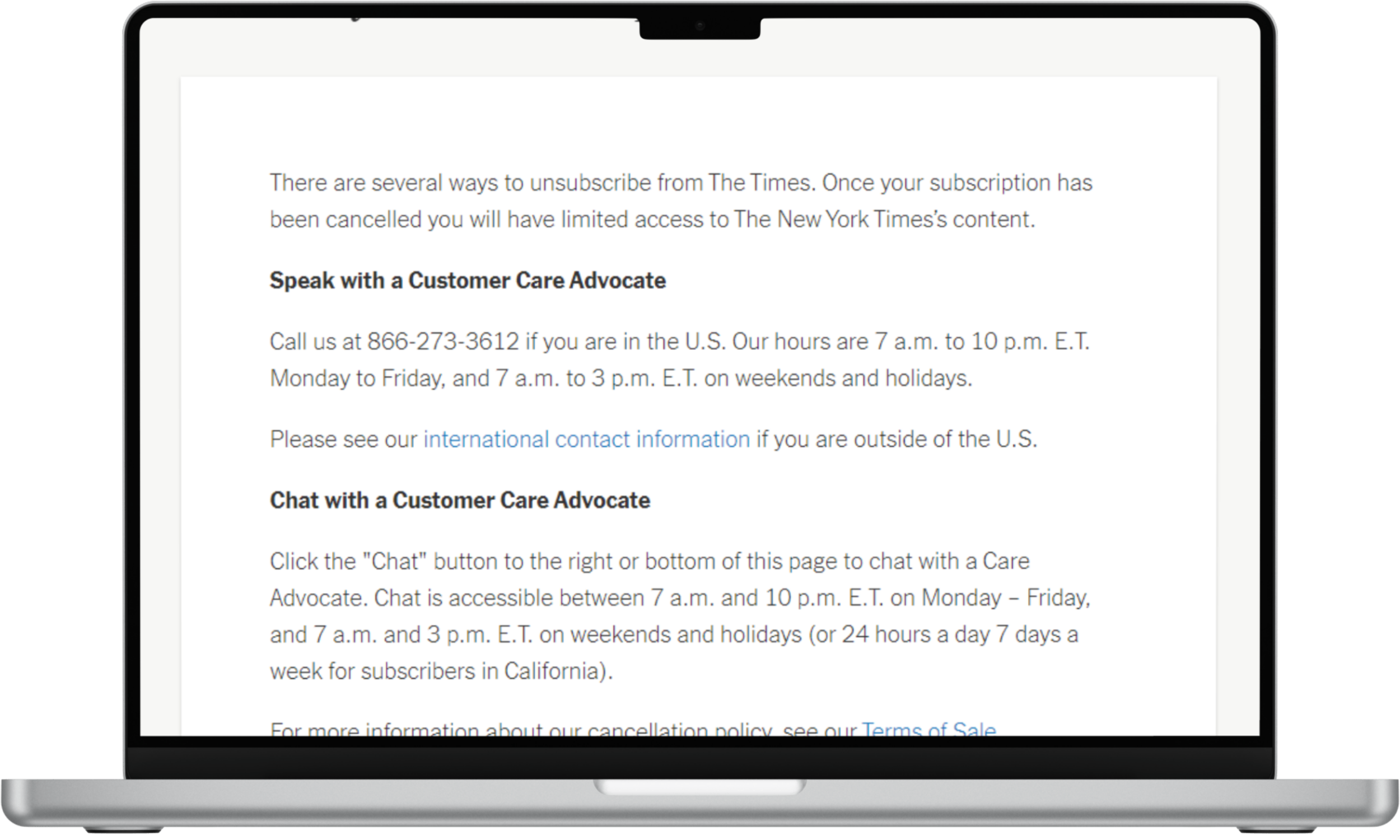 Subscription cancellation screen illustrating a dark pattern, where canceling requires contacting support while sign-up is completed online. Subscription cancellation screen illustrating a dark pattern, where canceling requires contacting support while sign-up is completed online.
