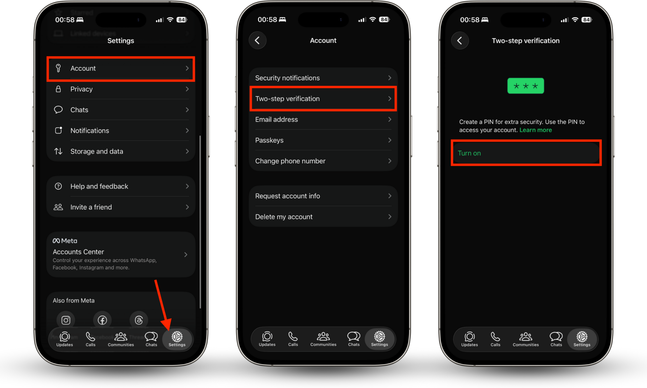 The Two-step verification feature inside the WhatsApp settings menu on iOS. If you want to protect your account after your WhatsApp is cloned, turn on two-step verification for an extra layer of security.
