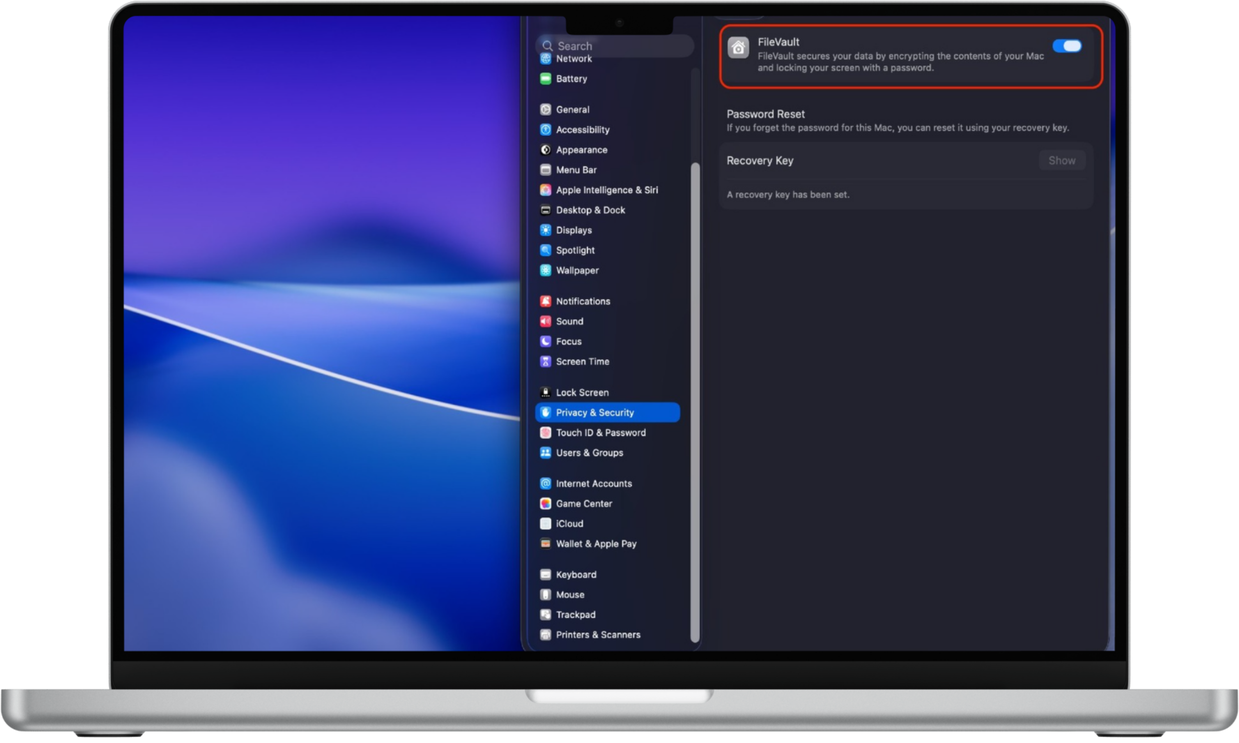 To enable FileVault, go to Privacy & Security, then move the tumbler next to FileVault. To enable FileVault, go to Privacy & Security, then move the tumbler next to FileVault.