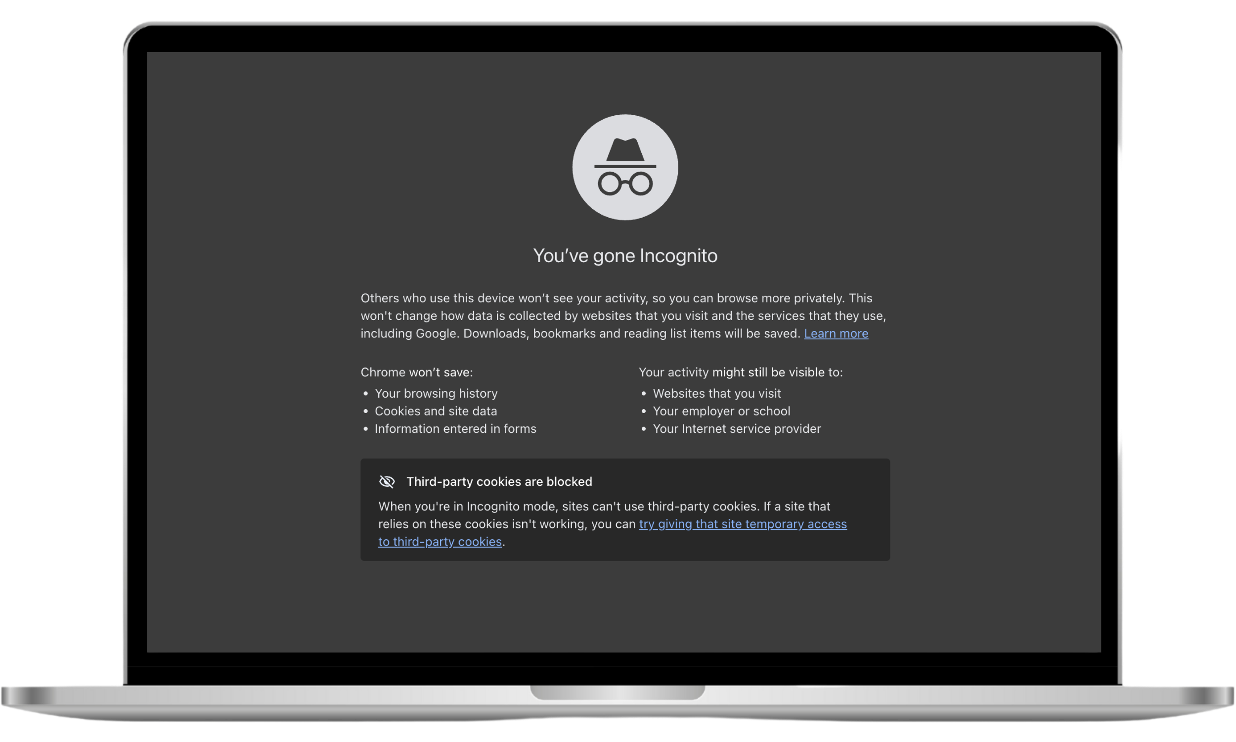 Google Chrome menu showing option and keyboard shortcut to open a new incognito window.