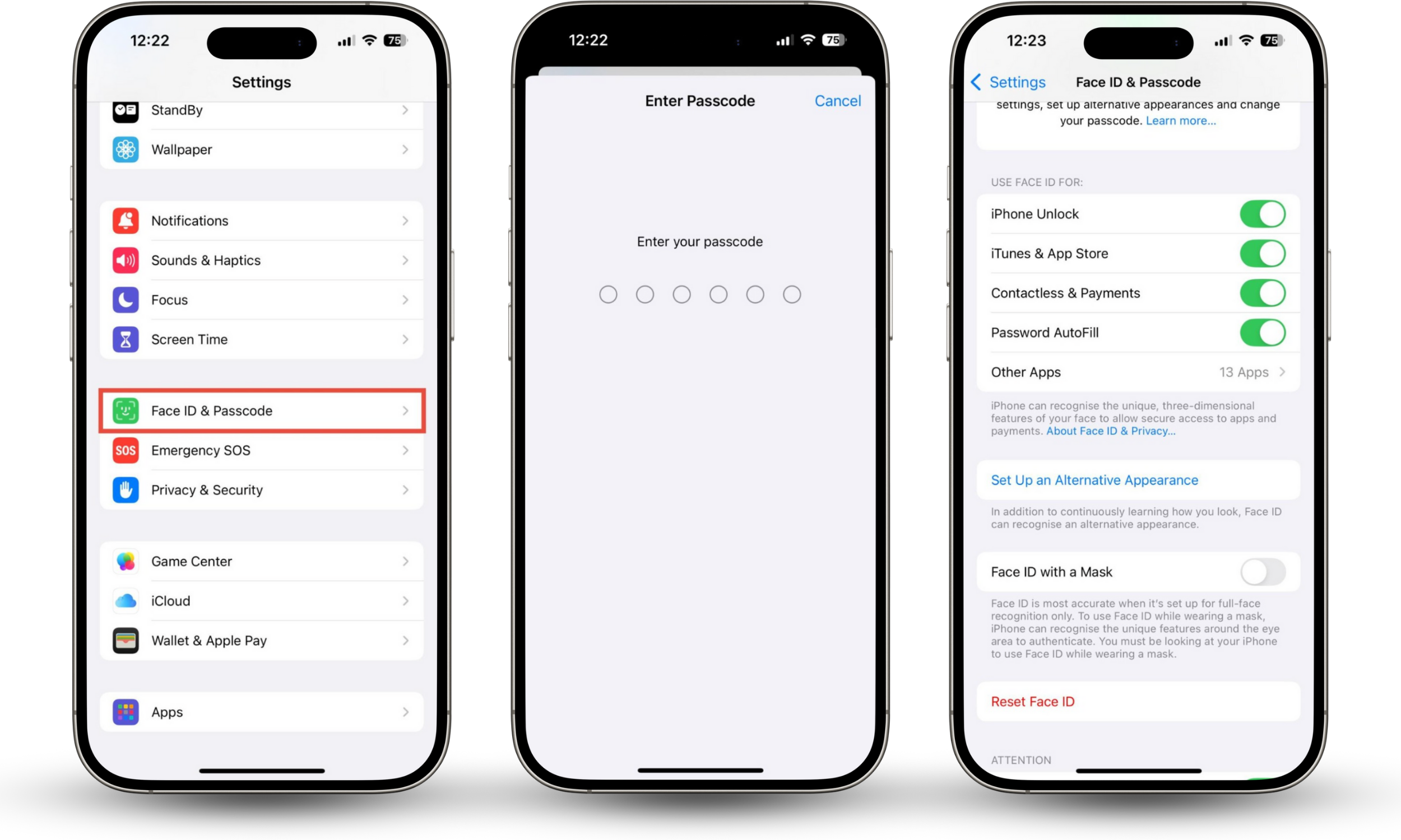 How to check your Face ID settings on an iPhone. To check if your iPhone is hacked in settings, you should look at your Face ID or Touch ID options.
