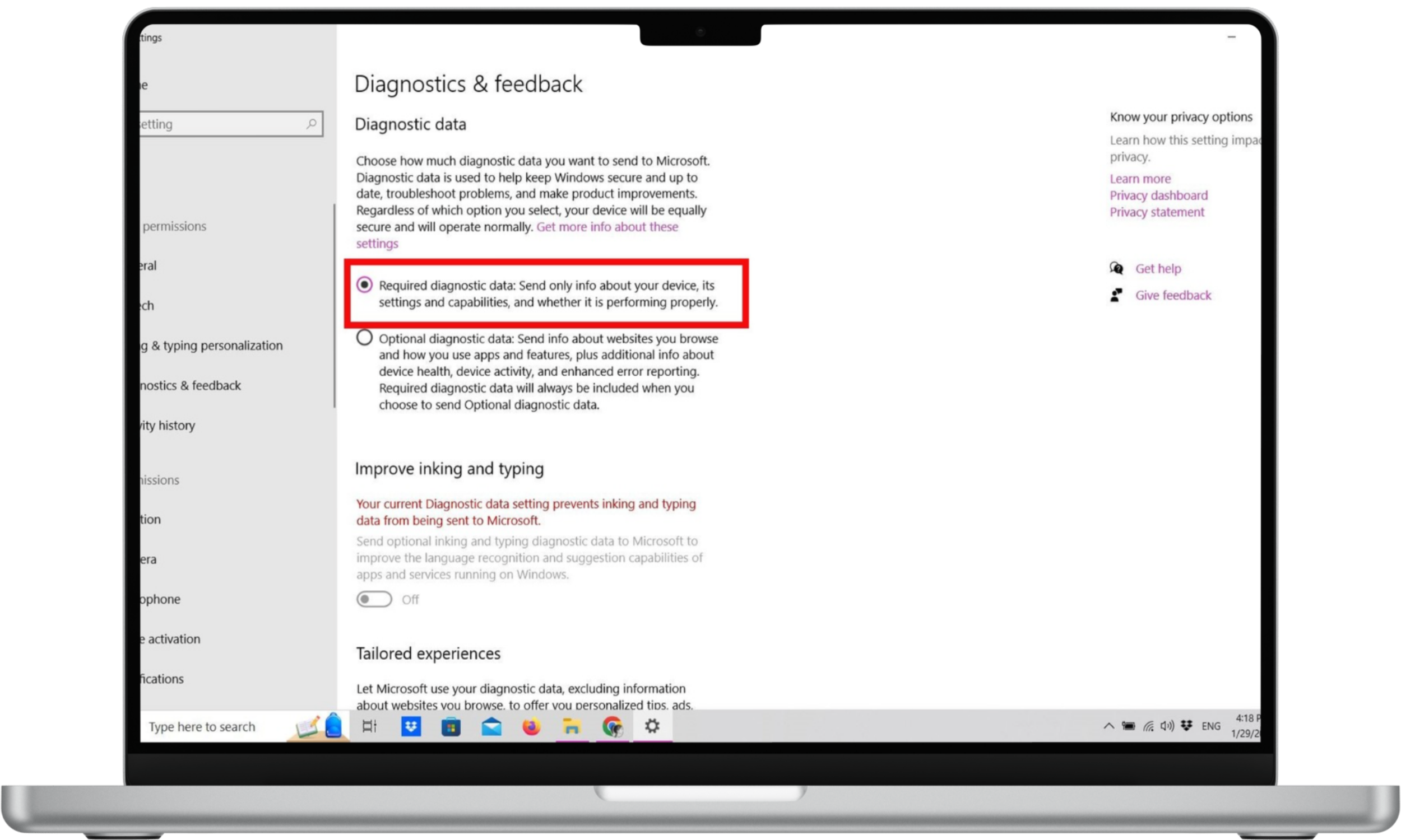 Diagnostics settings in Windows 10 Diagnostics settings in Windows 10