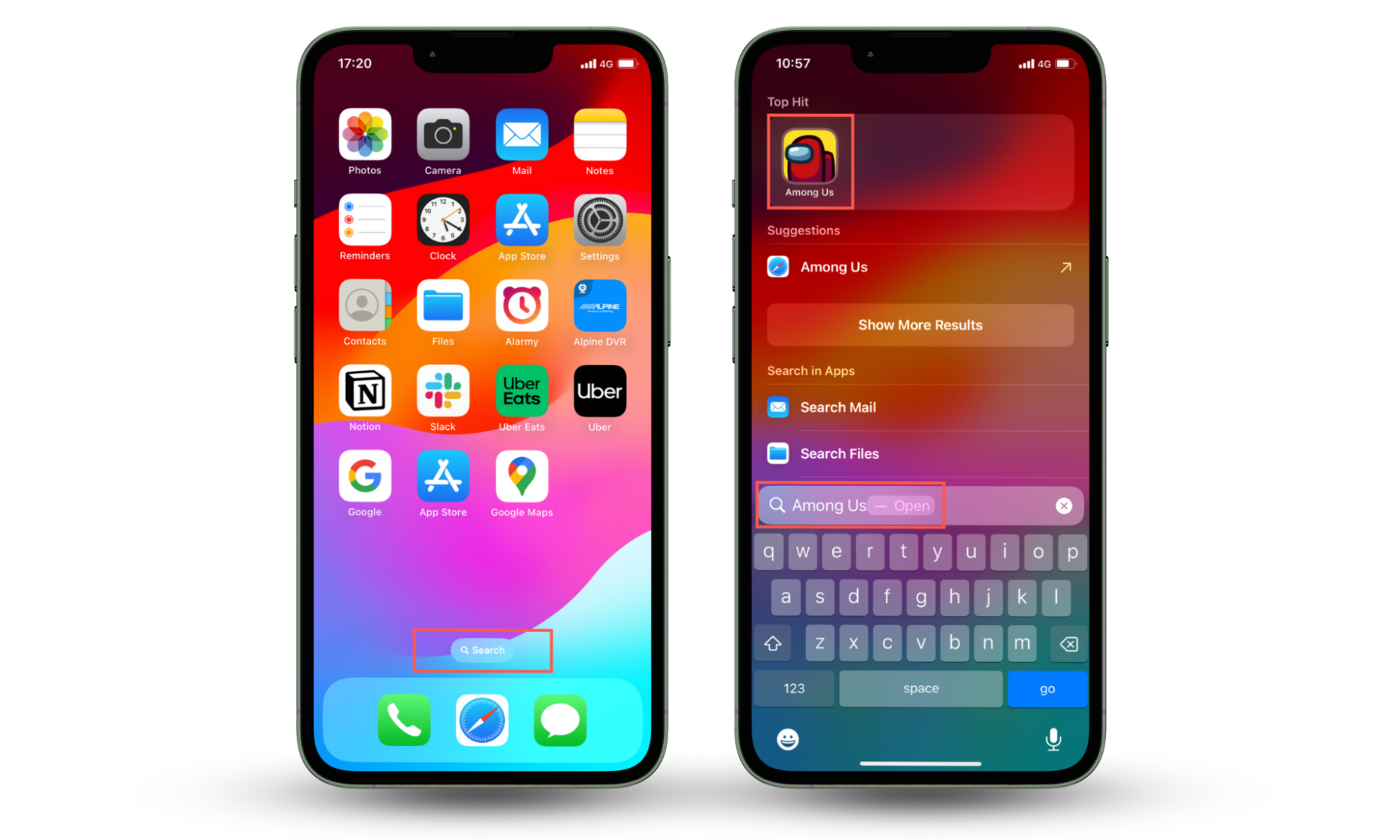 Screenshots that show you how to access the Spotlight Search functionality via the Home Screen to view hidden apps on your iPhone. Screenshots that show you how to access the Spotlight Search functionality via the Home Screen to view hidden apps on your iPhone.