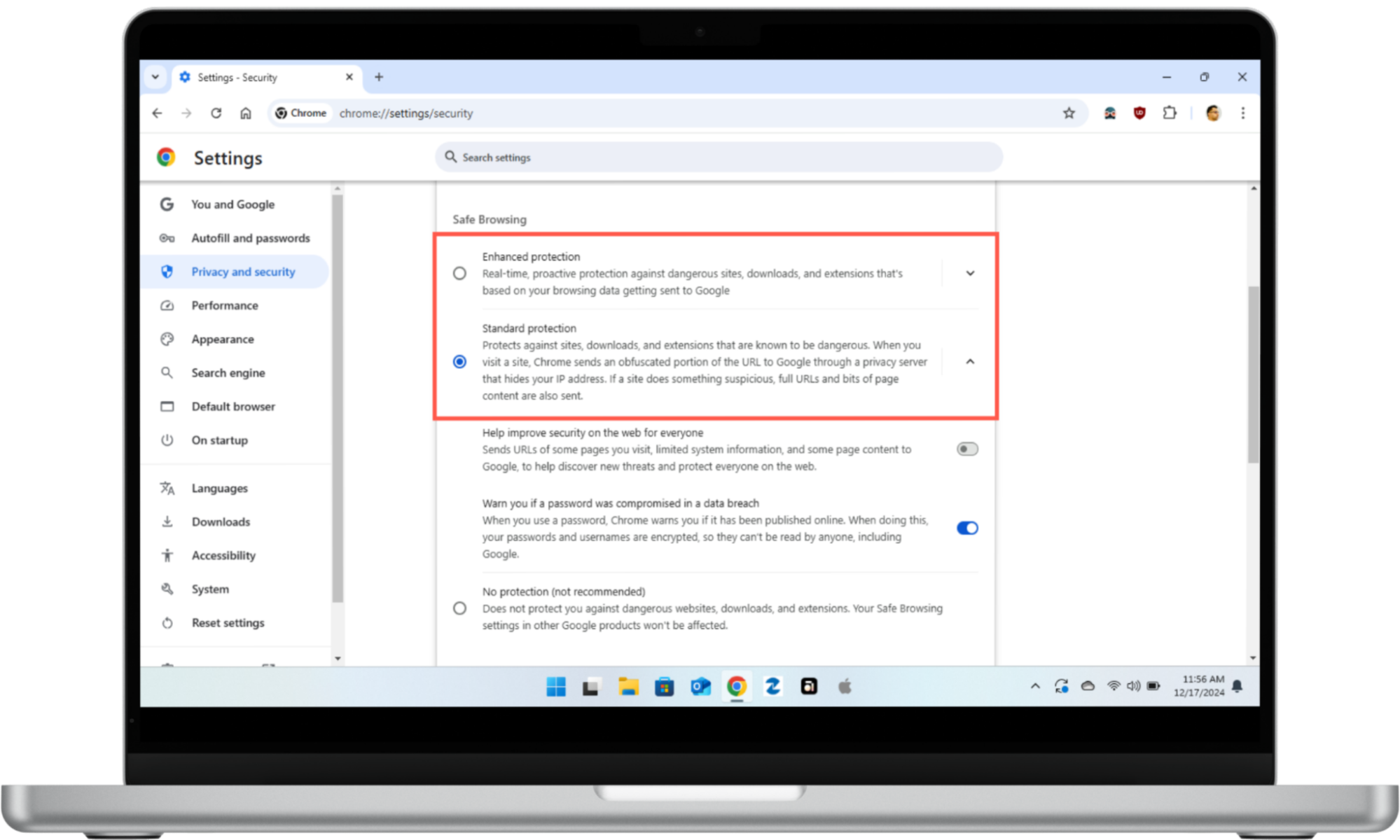 How to enable Enhanced or Standard Safe Browsing protection on Chromebook in Chrome if you're concerned your Chromebook can get spyware. How to enable Enhanced or Standard Safe Browsing protection on Chromebook in Chrome if you're concerned your Chromebook can get spyware.