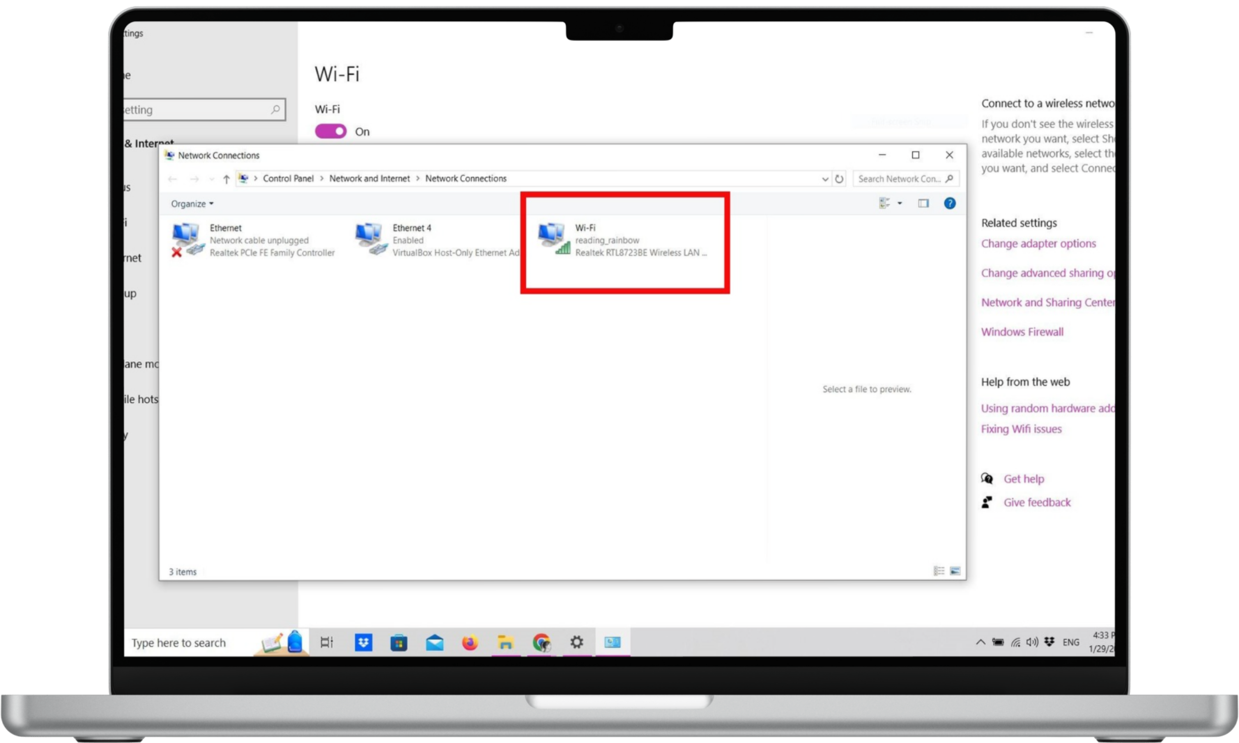 Screenshot of Wi-Fi and Network connection settings in Windows 10 Screenshot of Wi-Fi and Network connection settings in Windows 10