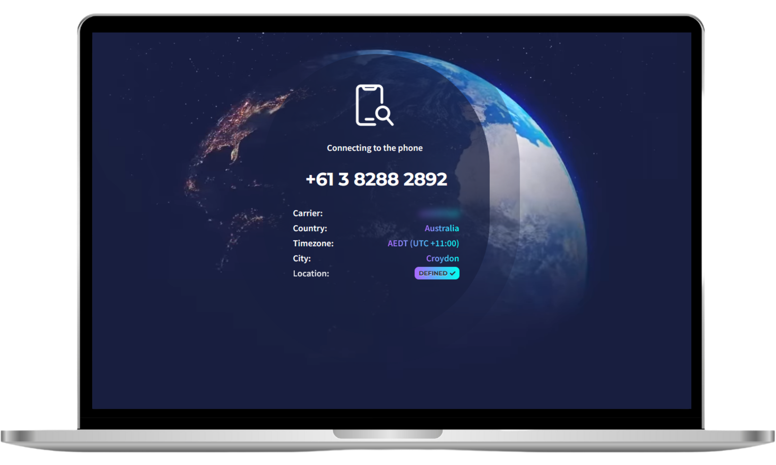 Scannero's loading screen, showing what information the website has found about a phone number.