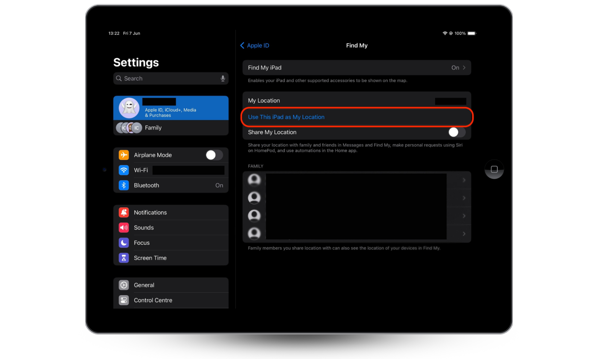 The Find My menu inside the Settings app on iPad. Here, you can set your iPad as the primary device for Find My to pause location on Find My iPhone The Find My menu inside the Settings app on iPad. Here, you can set your iPad as the primary device for Find My to pause location on Find My iPhone