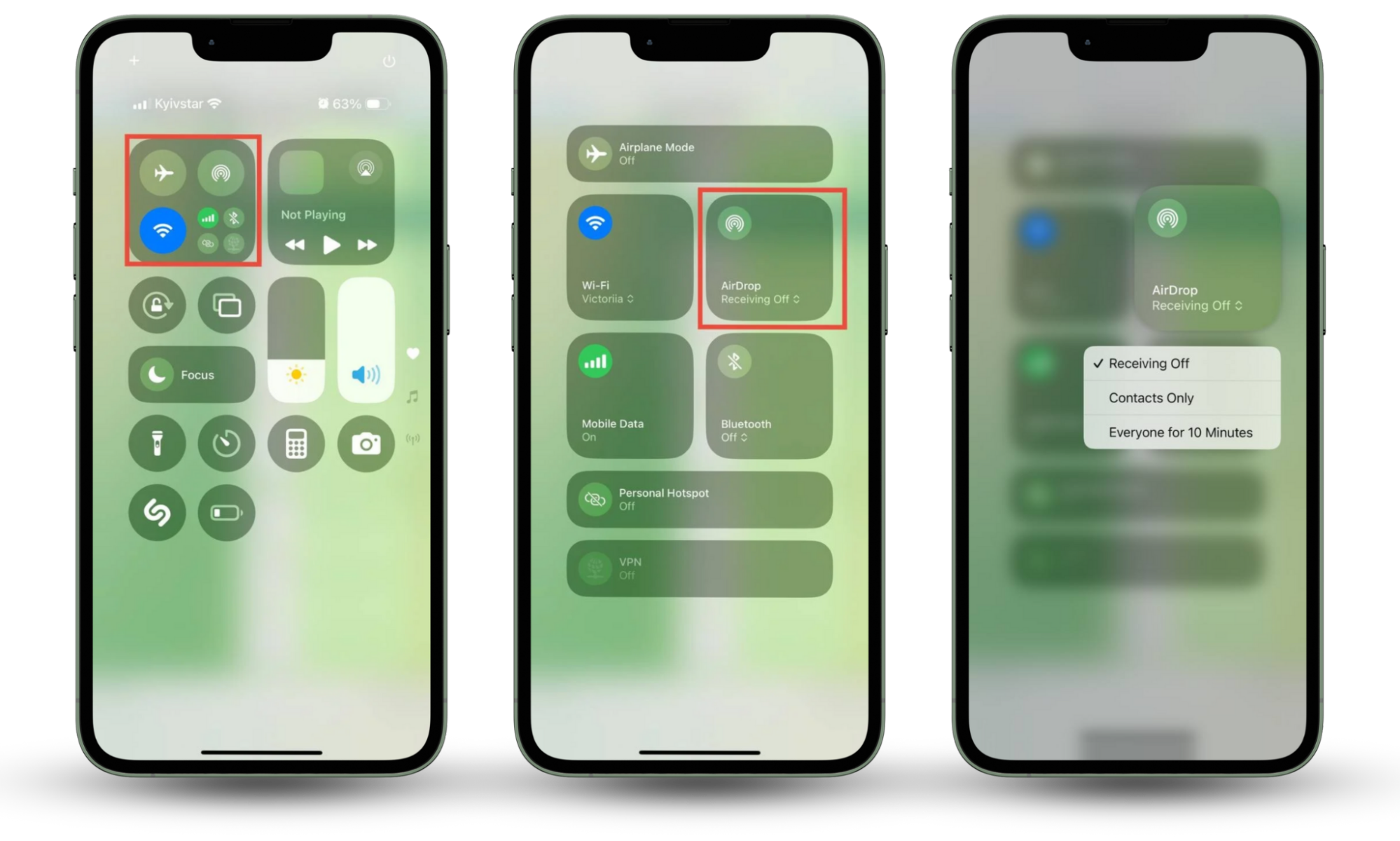 Control Center open on iPhone with network card highlighted. and AirDrop card highlighted and activated. Use Clario Anti Spy if you are worried someone can spy through Bluetooth. Control Center open on iPhone with network card highlighted. and AirDrop card highlighted and activated. Use Clario Anti Spy if you are worried someone can spy through Bluetooth.
