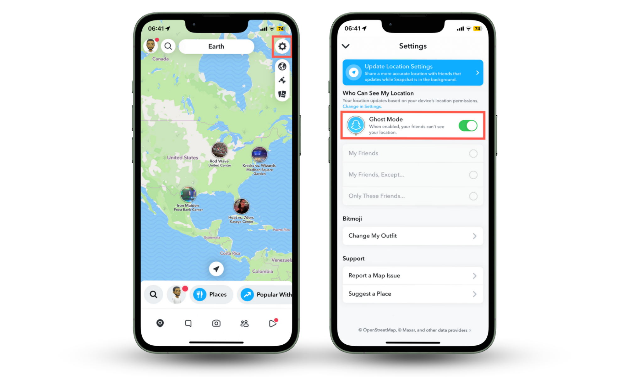 Snapchat account settings showing how to enable Ghost Mode to hide your location if you know someone is spying on your Snapchat. Snapchat account settings showing how to enable Ghost Mode to hide your location if you know someone is spying on your Snapchat.