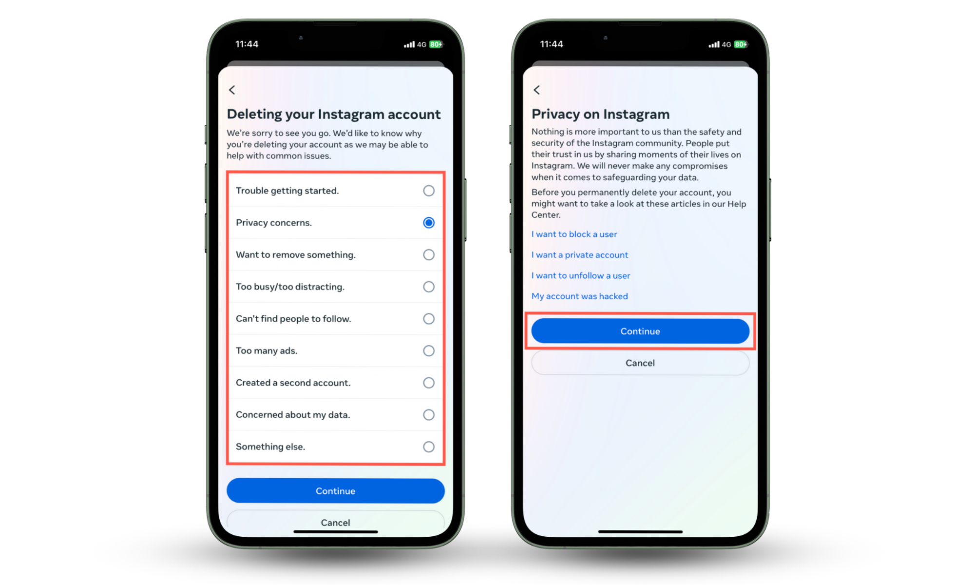 Instagram meta account instruction on how to select a reason for account deletion if you want to terminate your Instagram account. Instagram meta account instruction on how to select a reason for account deletion if you want to terminate your Instagram account.