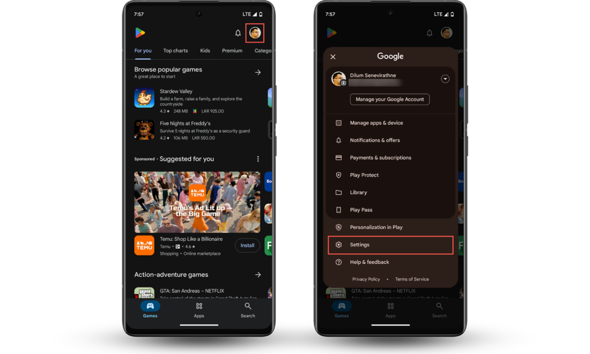 These Android screenshots show how to access the Settings pane in the Google Play Store so that you can change your location on your Android. These Android screenshots show how to access the Settings pane in the Google Play Store so that you can change your location on your Android.