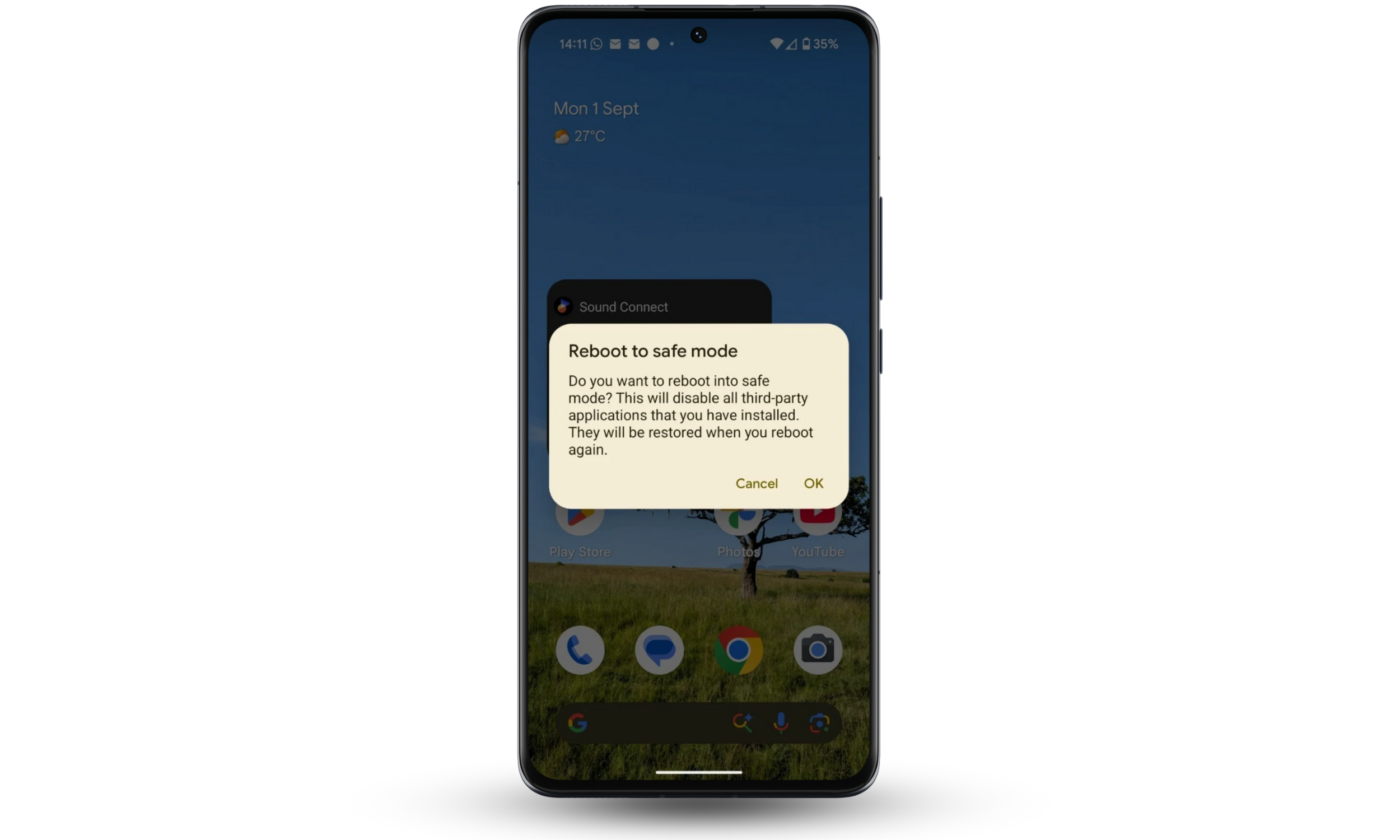 Android Safe Mode prompt showing reboot option to fix phone not turning off Android Safe Mode prompt showing reboot option to fix phone not turning off