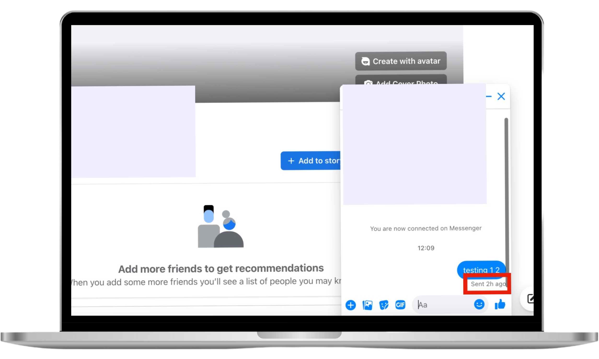 A sent notification is outlined in red in a Facebook Messenger chat on the desktop platform. A sent notification is outlined in red in a Facebook Messenger chat on the desktop platform.