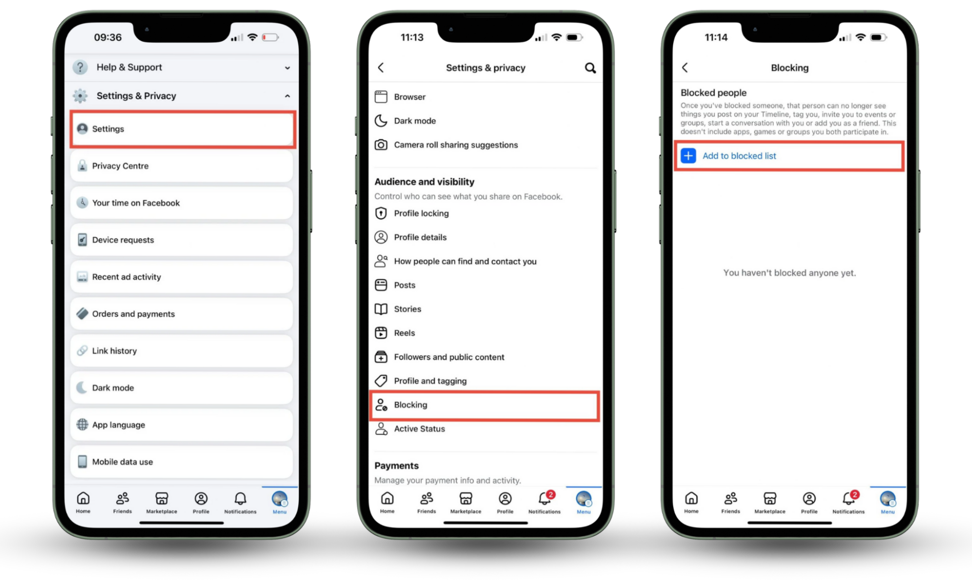 Use Clario Anti Spy if you're worried you can't see who is stalking your Facebook profile. Settings menu open in Facebook app with Blocking feature highlighted. Add to blocked list feature also highlighted. Use Clario Anti Spy if you're worried you can't see who is stalking your Facebook profile. Settings menu open in Facebook app with Blocking feature highlighted. Add to blocked list feature also highlighted.