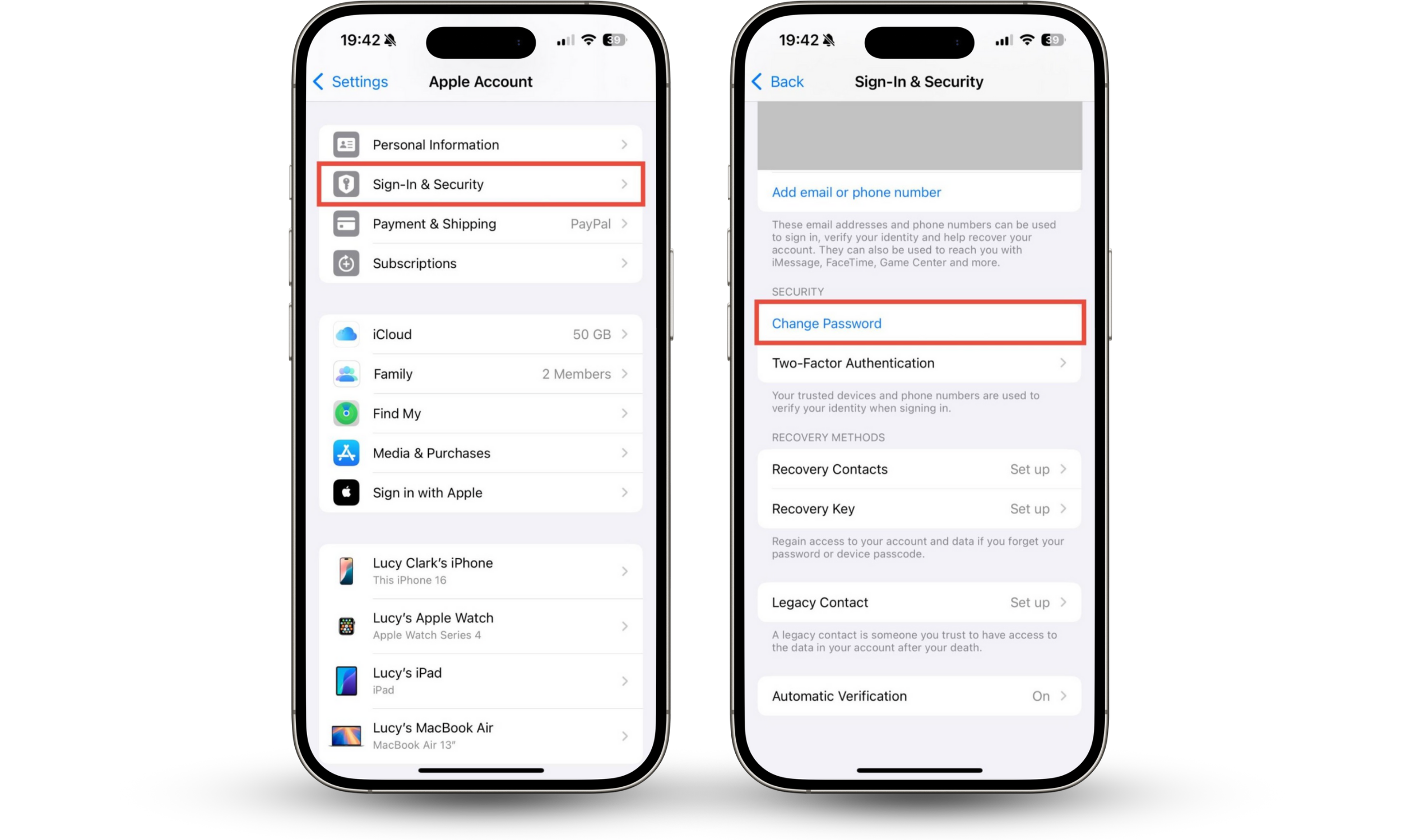 An iPhone, showing how to change the password on the Apple Account. To stop phone cloning, make sure you use unique passwords so that no one can access your cloud backups. An iPhone, showing how to change the password on the Apple Account. To stop phone cloning, make sure you use unique passwords so that no one can access your cloud backups.