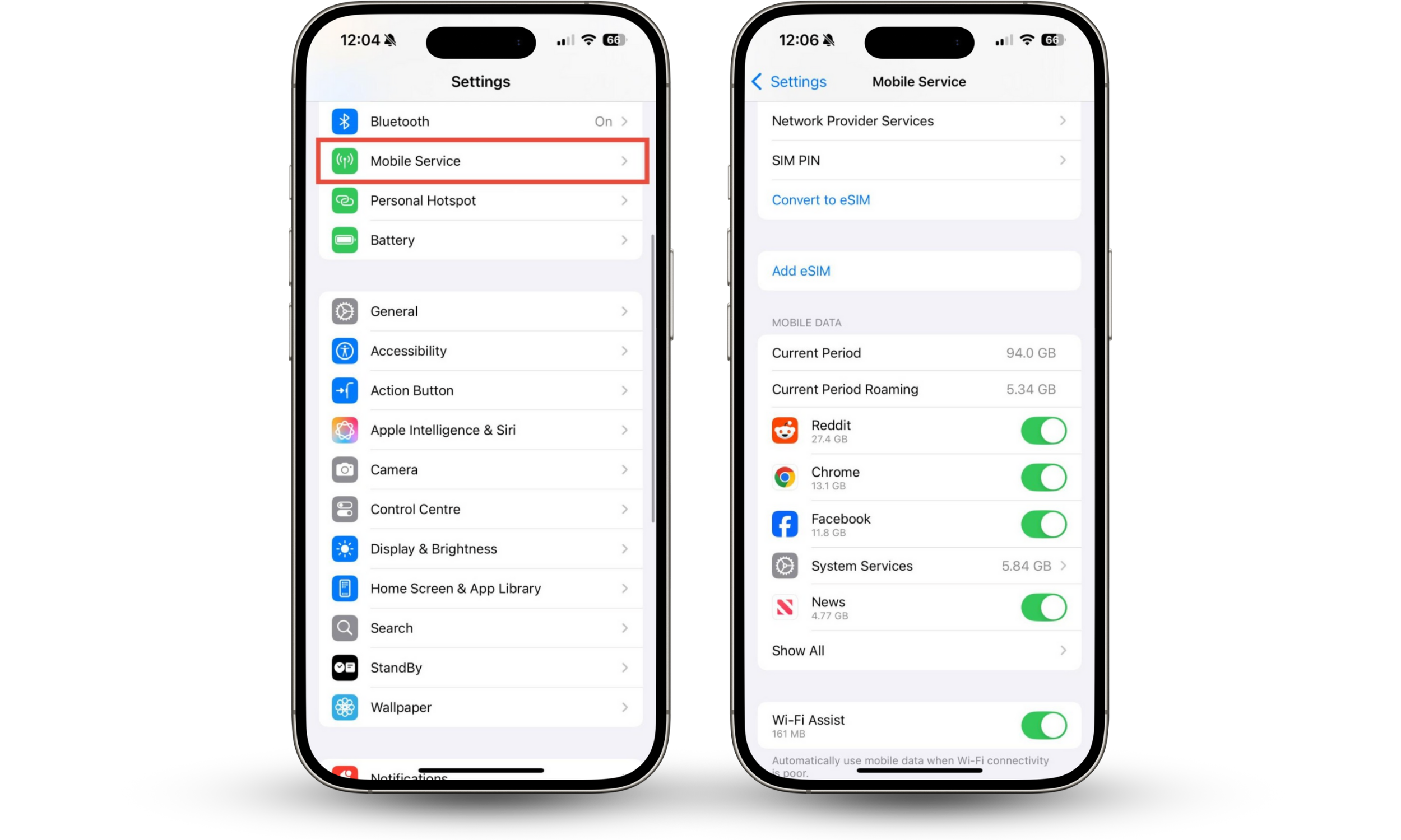 To check if your phone is linked to another device and using large amounts of data, use the iOS Settings app.