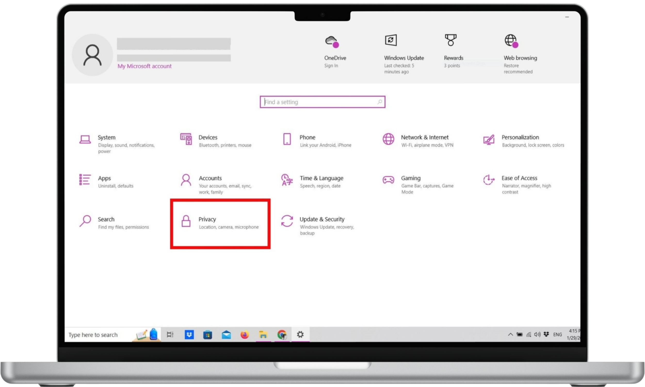 Screenshot of Settings homepage on Windows 10 Screenshot of Settings homepage on Windows 10