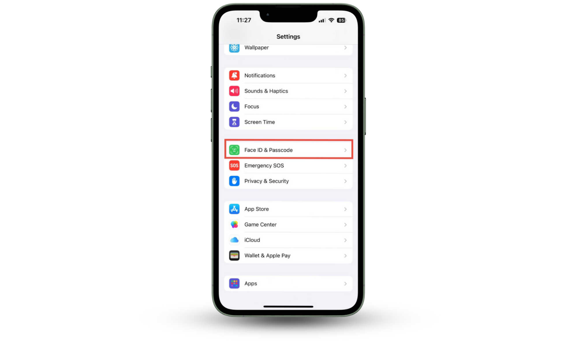 The iPhone Settings app, with Face ID & Passcode highlighted. To improve your iPhone security, make sure that you always have a passcode turned on. The iPhone Settings app, with Face ID & Passcode highlighted. To improve your iPhone security, make sure that you always have a passcode turned on.