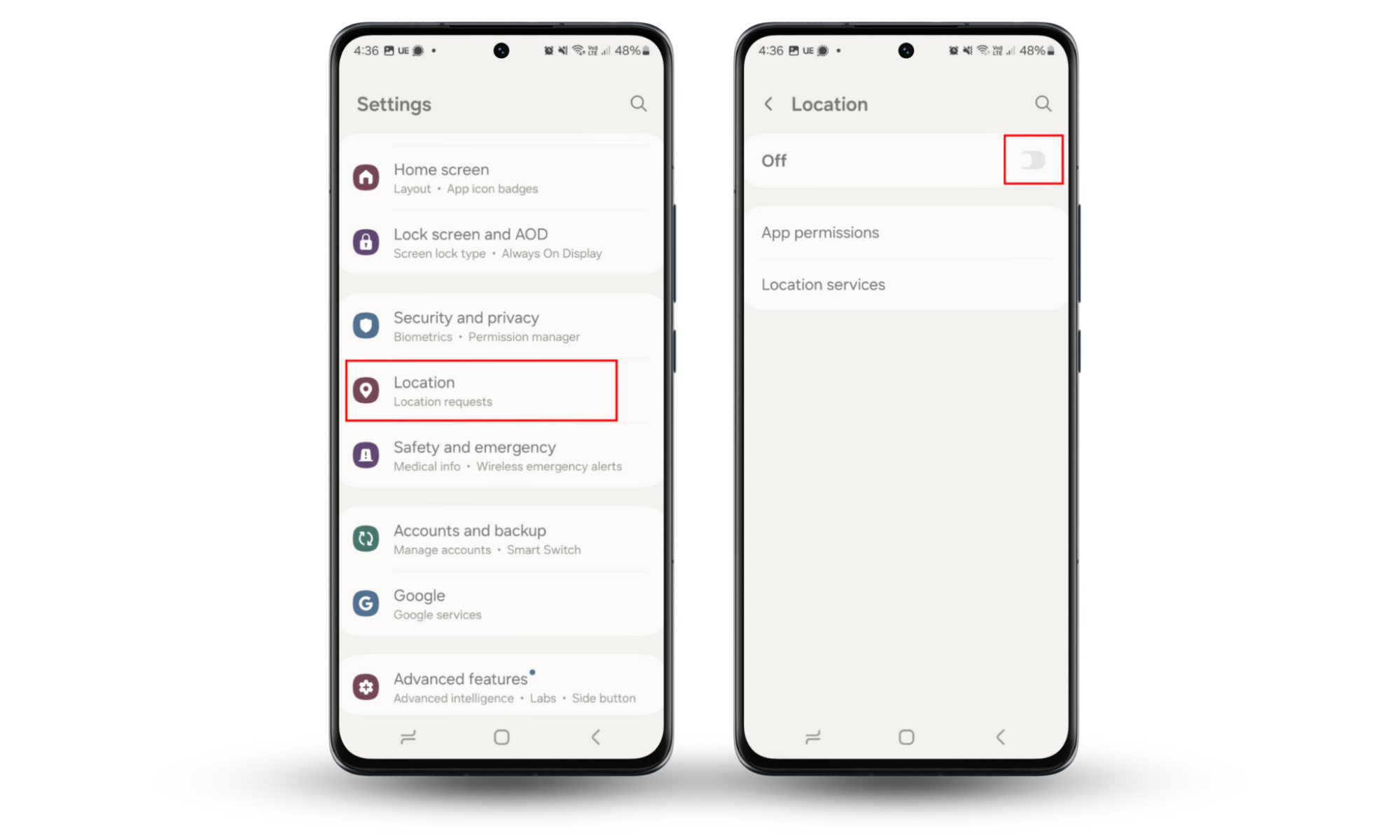 To hide location without unsharing, turn your device location off. On Android, open Settings > Location and toggle Location off. To hide location without unsharing, turn your device location off. On Android, open Settings > Location and toggle Location off.
