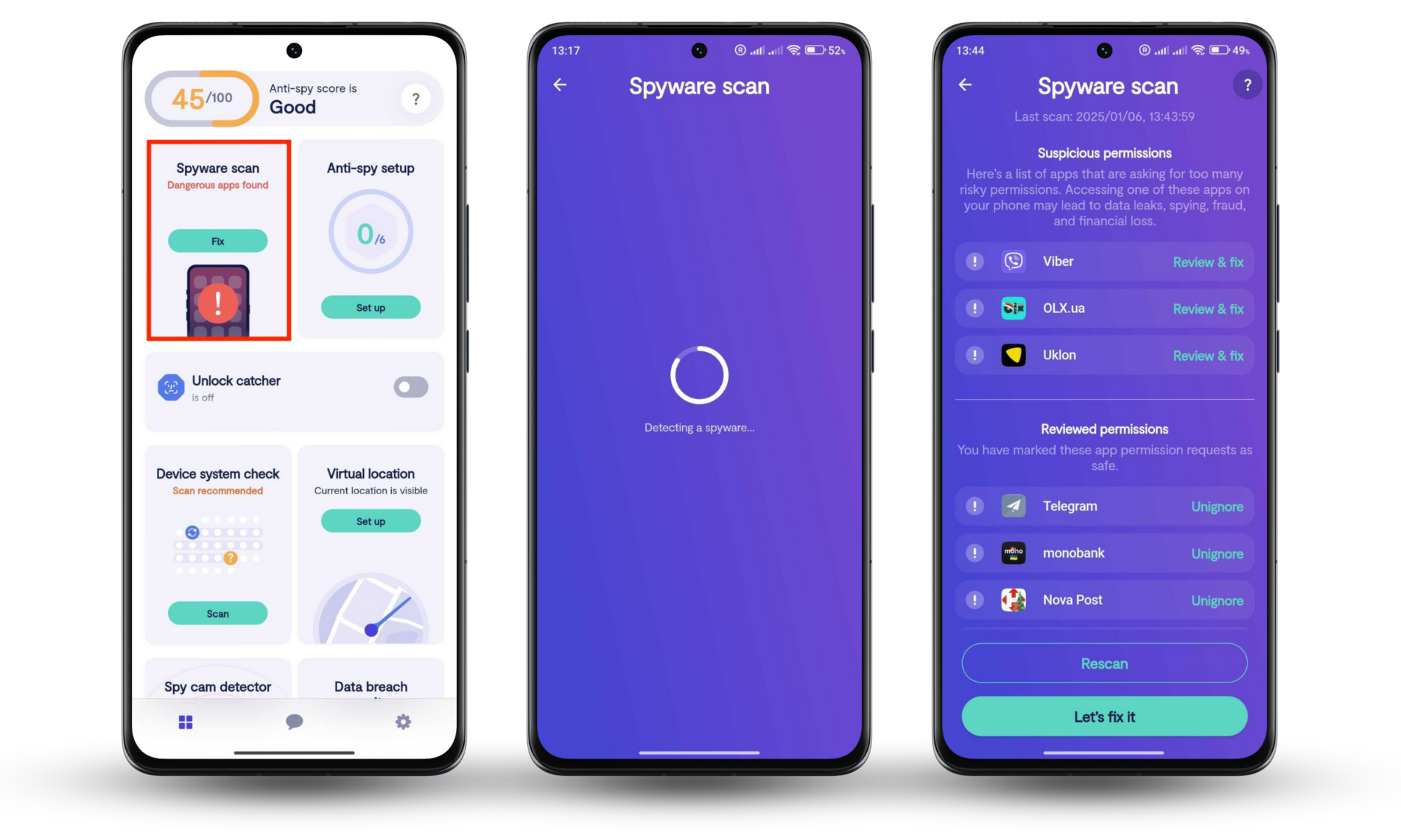 Clario Anti Spy’s Spyware Scan running on an Android phone to detect hidden spyware, helping protect users from threats linked to spam messages. Clario Anti Spy’s Spyware Scan running on an Android phone to detect hidden spyware, helping protect users from threats linked to spam messages.