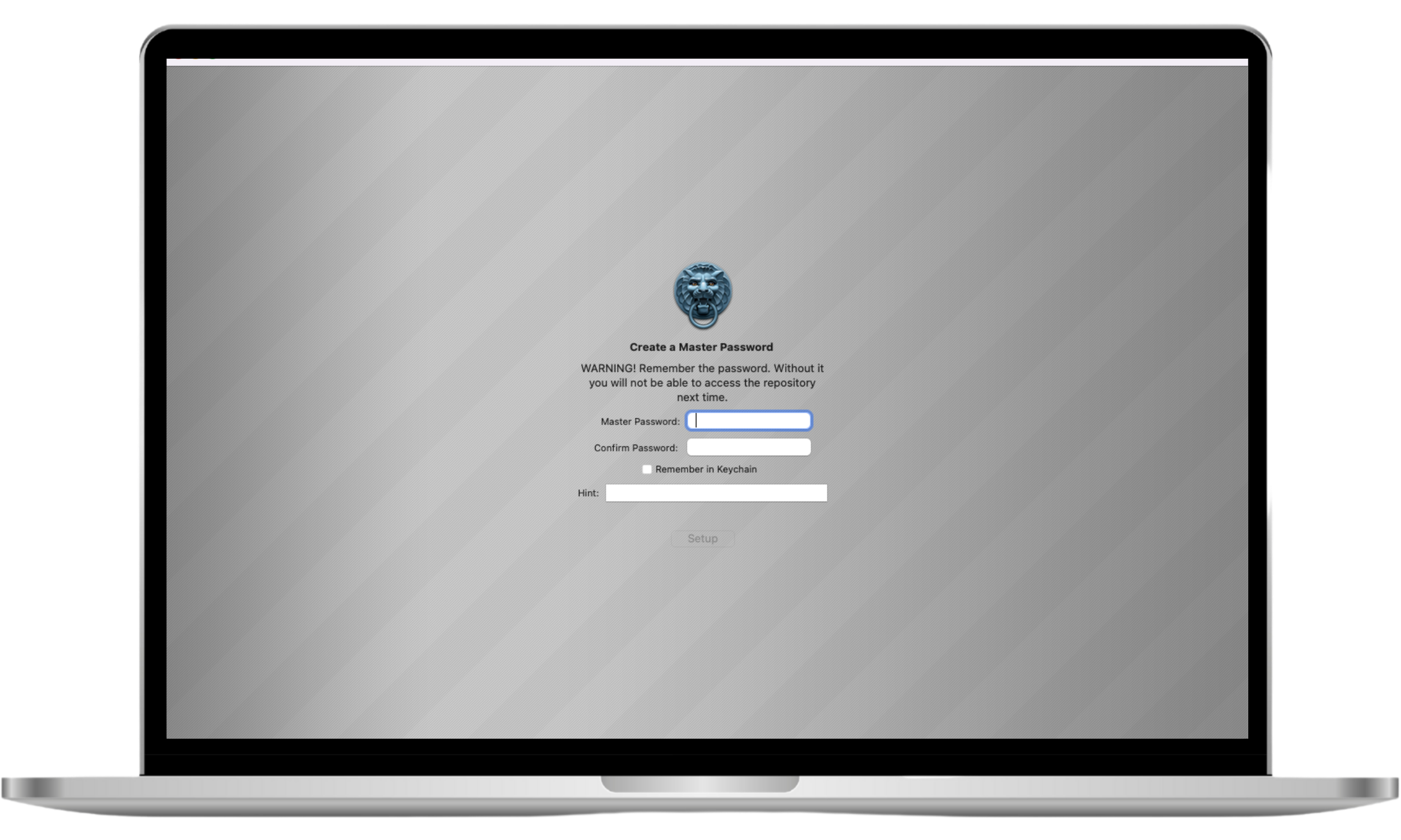 The Concealer app interface on a Mac displaying fields to create and confirm a master password, prompting the user to set a secure password to protect hidden files. The Concealer app interface on a Mac displaying fields to create and confirm a master password, prompting the user to set a secure password to protect hidden files.