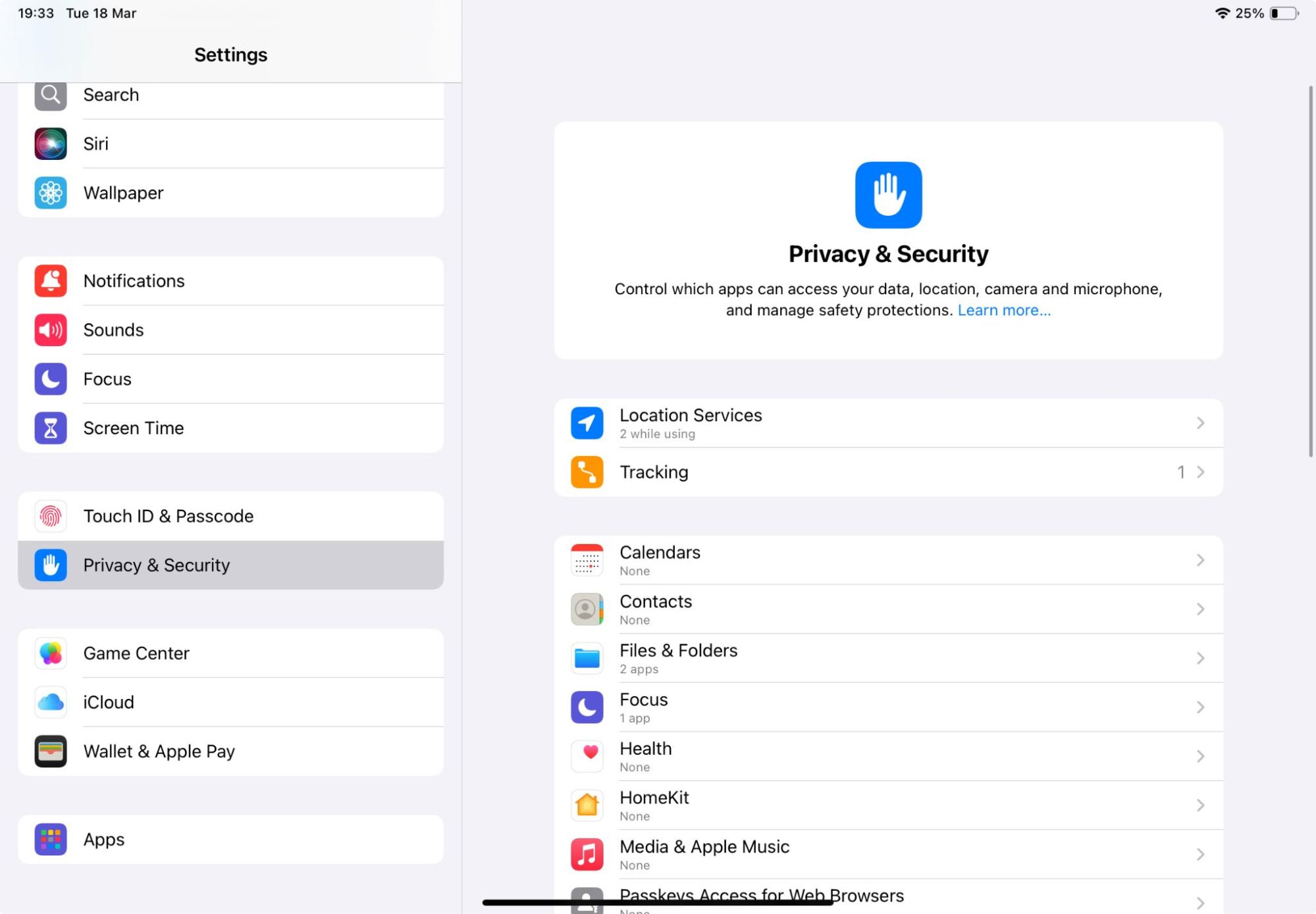 Privacy & Security Settings on an iPad. If you want to find spyware on iPad, look through your security and privacy settings for unexpected changes. Privacy & Security Settings on an iPad. If you want to find spyware on iPad, look through your security and privacy settings for unexpected changes.