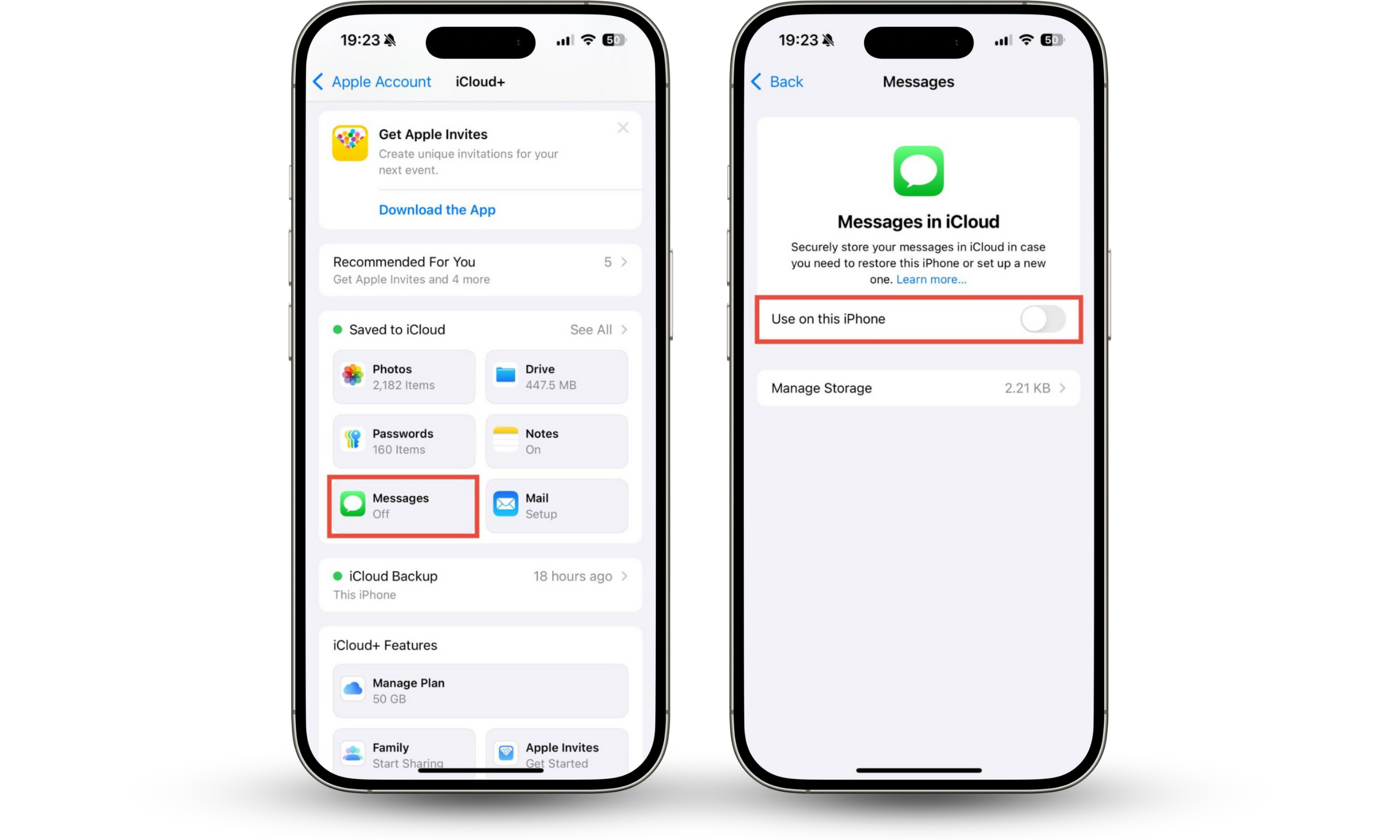 An iPhone showing how to disable iCloud message syncing. Having your wife access your text messages through iCloud message syncing can be invasive, so you can turn this feature off. An iPhone showing how to disable iCloud message syncing. Having your wife access your text messages through iCloud message syncing can be invasive, so you can turn this feature off.