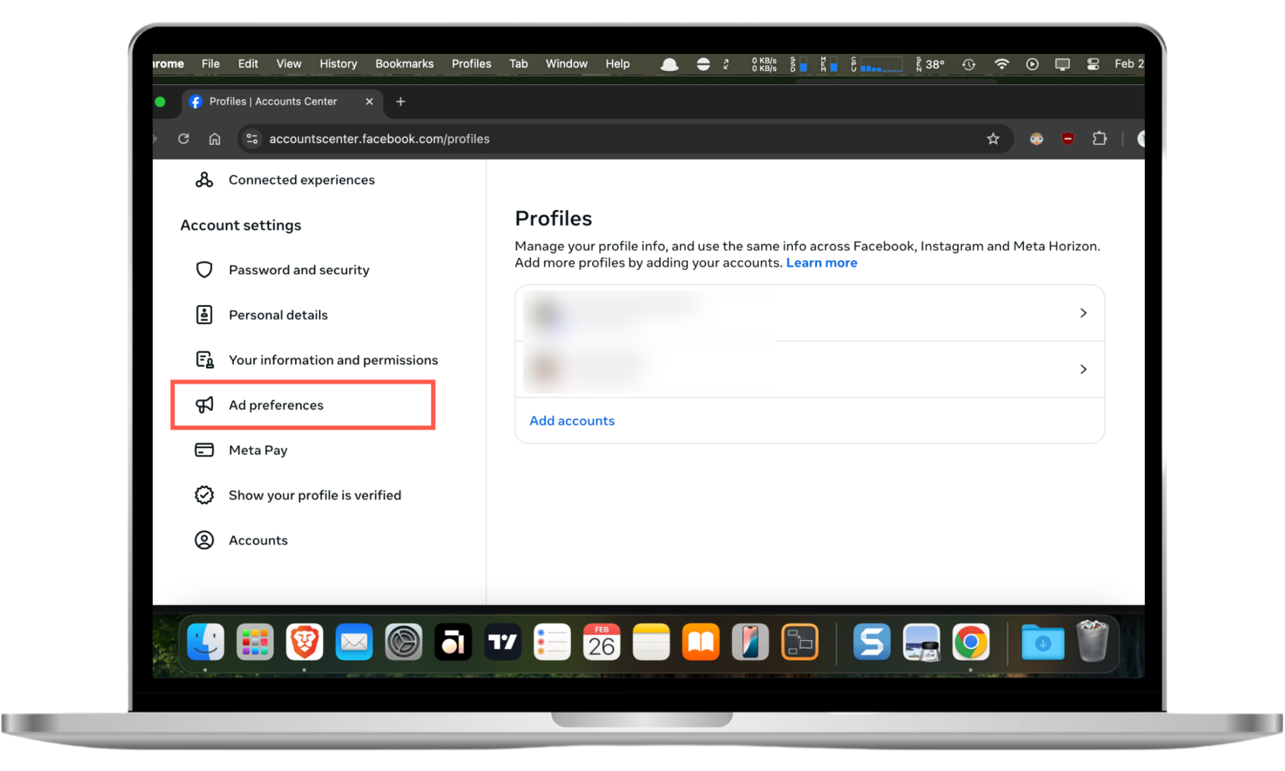 This browser screenshot shows how to stop Facebook ads—the process requires you to visit the Ad Preferences pane of your Facebook account settings. This browser screenshot shows how to stop Facebook ads—the process requires you to visit the Ad Preferences pane of your Facebook account settings.