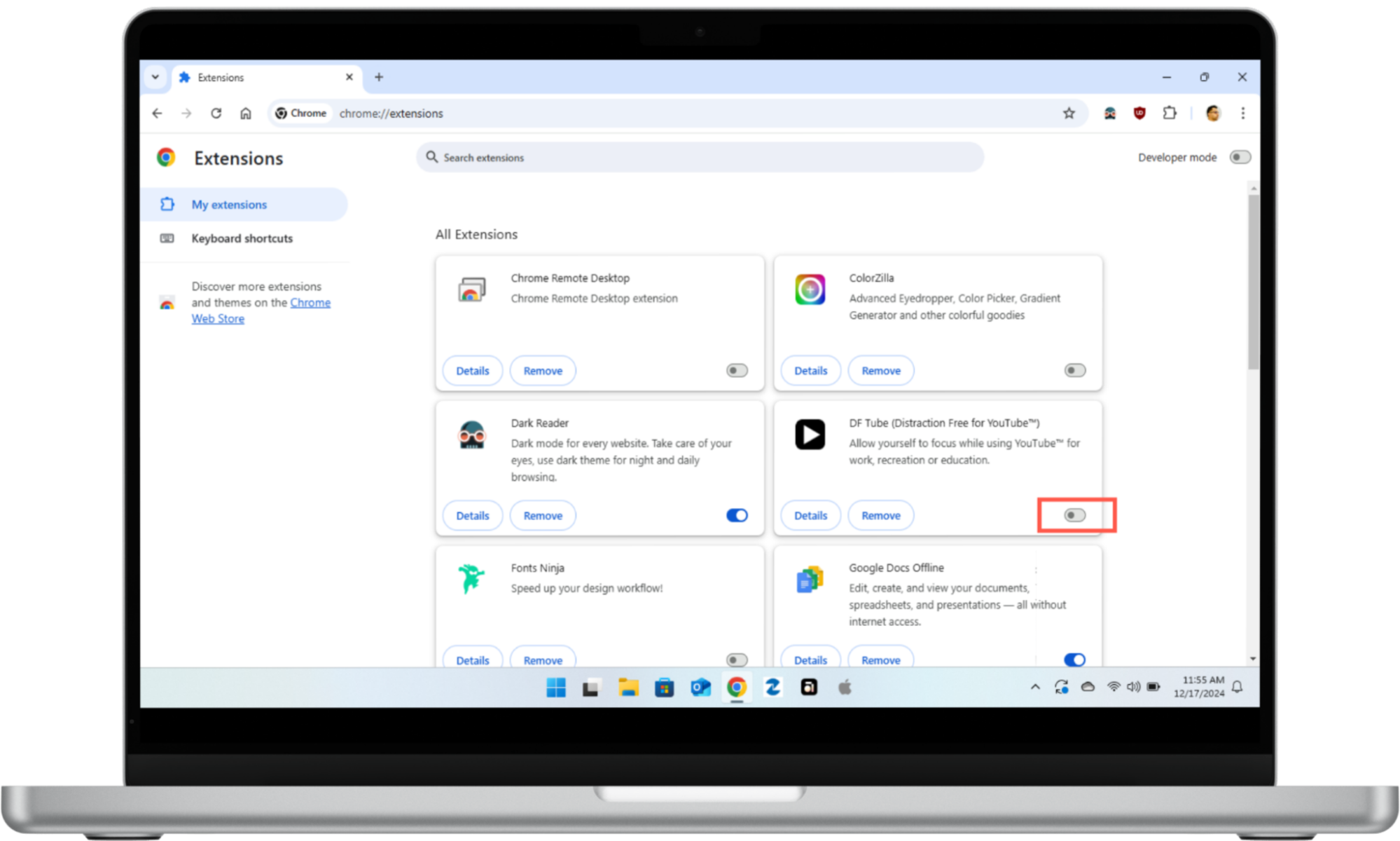 Chrome on a Chromebook depicting how to turn off unwanted extensions if you're concerned your Chromebook can get spyware. Chrome on a Chromebook depicting how to turn off unwanted extensions if you're concerned your Chromebook can get spyware.
