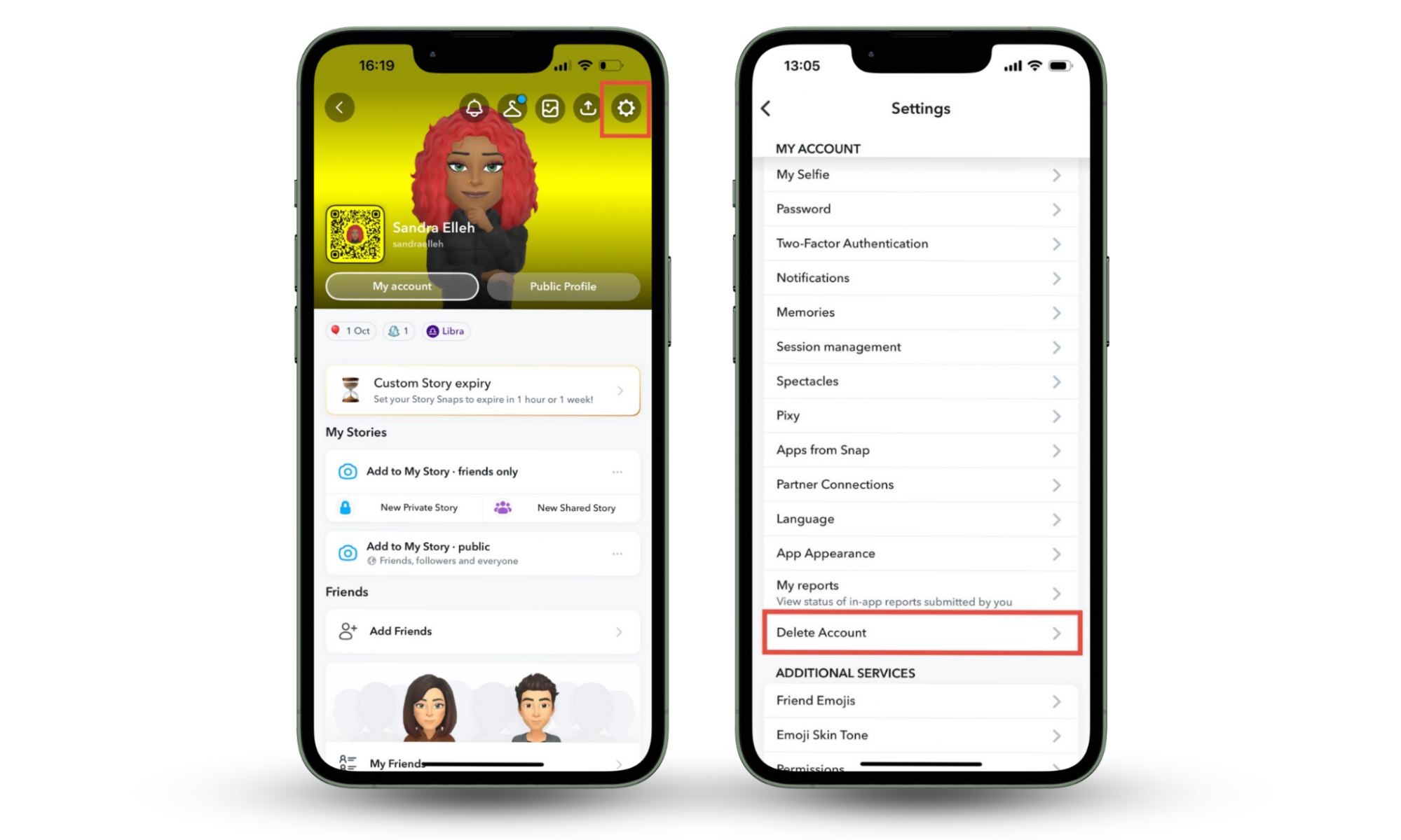 To delete your Snapchat account, fo to the Snapchat app on iOS with settings gear highlighted. The Delete Account option is also highlighted. Use Clario Anti Spy to enhance your device security before you delete your Snapchat account. To delete your Snapchat account, fo to the Snapchat app on iOS with settings gear highlighted. The Delete Account option is also highlighted. Use Clario Anti Spy to enhance your device security before you delete your Snapchat account.
