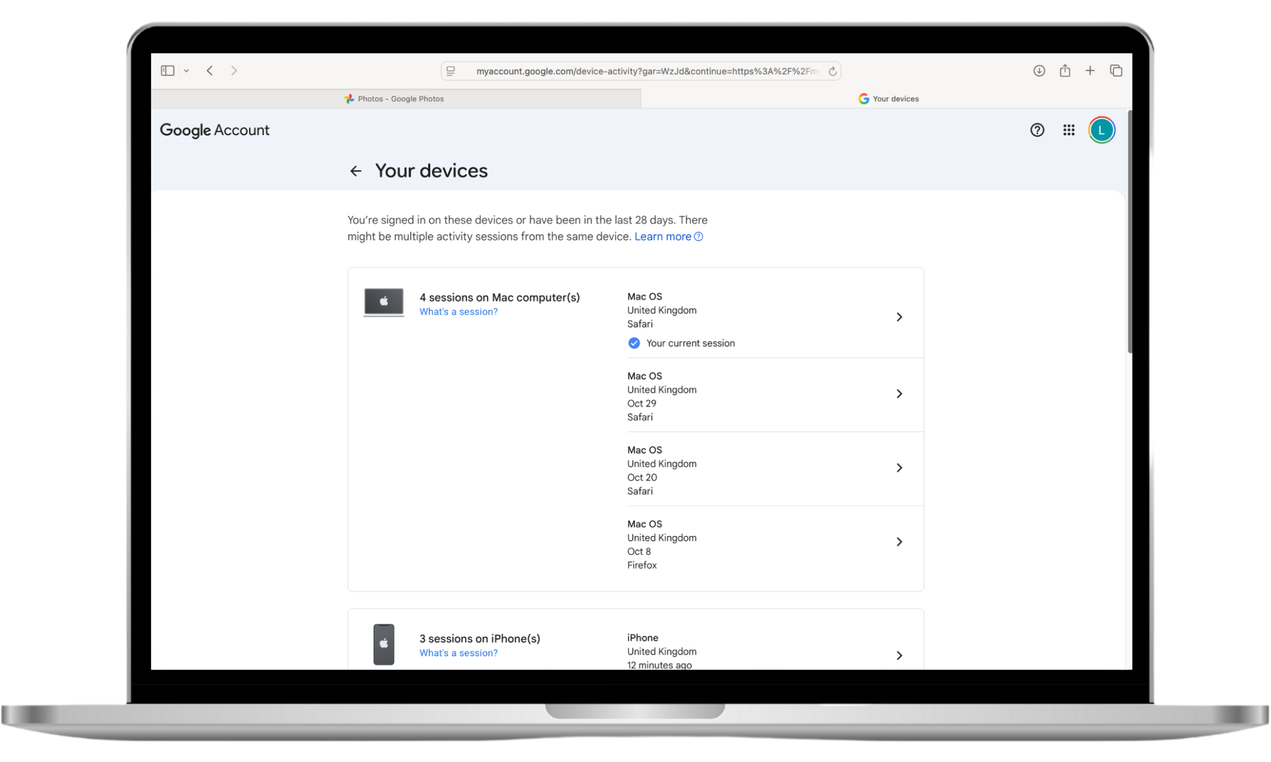To check if your phone is connected to another device through your Google Account, look through the listed devices.
