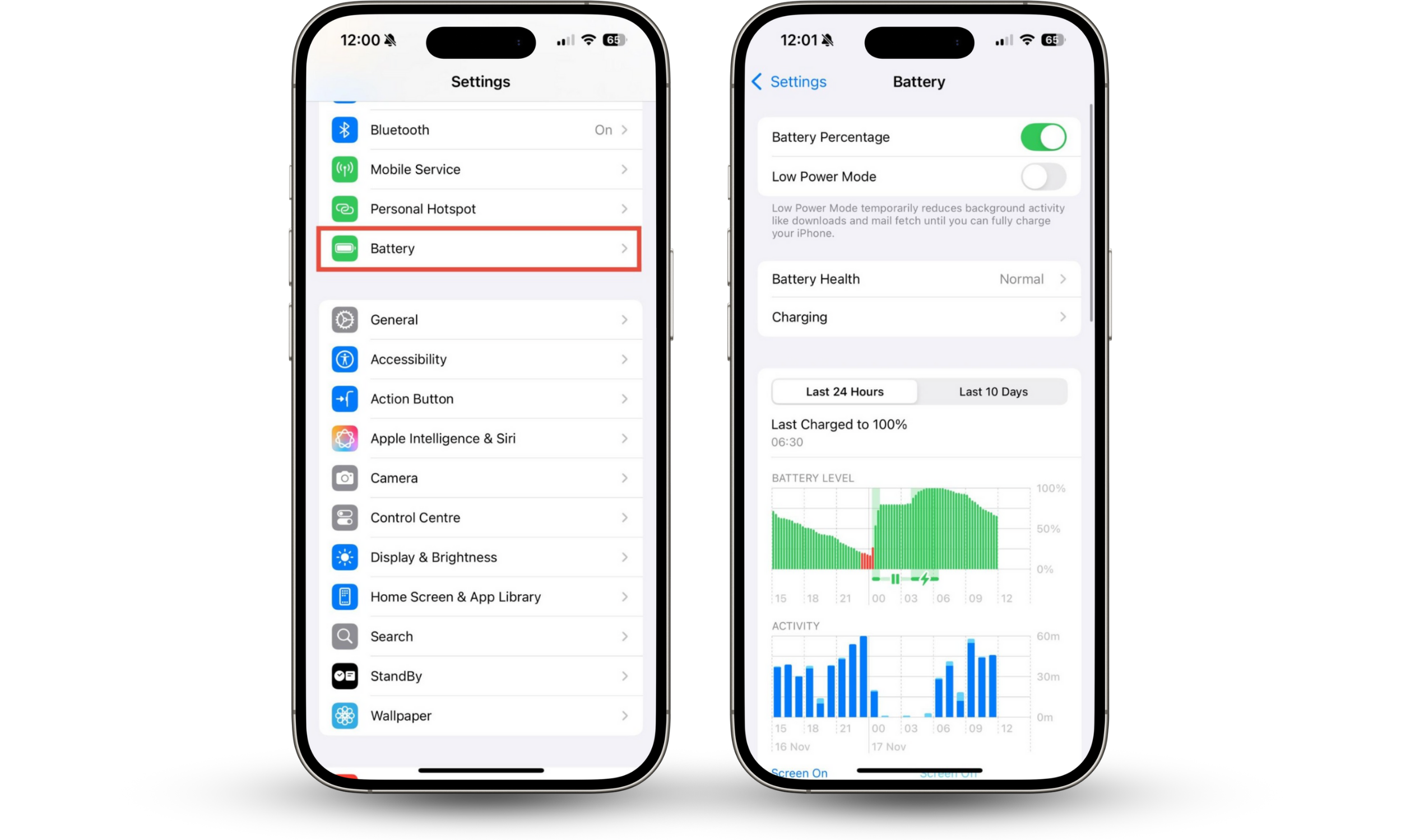The Settings app on an iPhone, showing the user how to check how quickly the battery is draining. Worried about FlexiSpy on your iPhone? Look for unusual behavior like fast battery drai The Settings app on an iPhone, showing the user how to check how quickly the battery is draining. Worried about FlexiSpy on your iPhone? Look for unusual behavior like fast battery drai