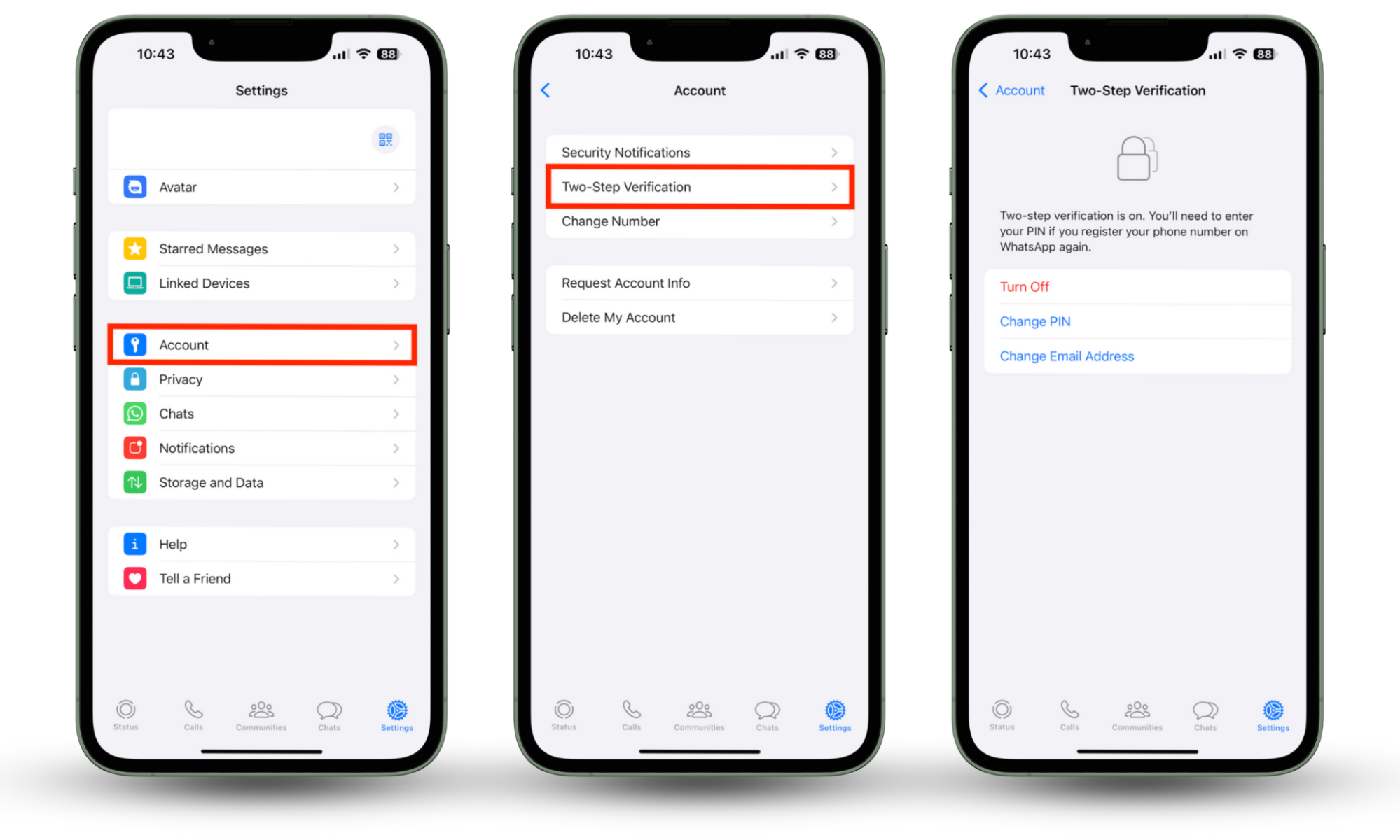 Use Clario Anti Spy if you're worried someone can hack your WhatsApp account. WhatsApp settings open on iPhone with Account and Two-Step Verification highlighted. Use Clario Anti Spy if you're worried someone can hack your WhatsApp account. WhatsApp settings open on iPhone with Account and Two-Step Verification highlighted.