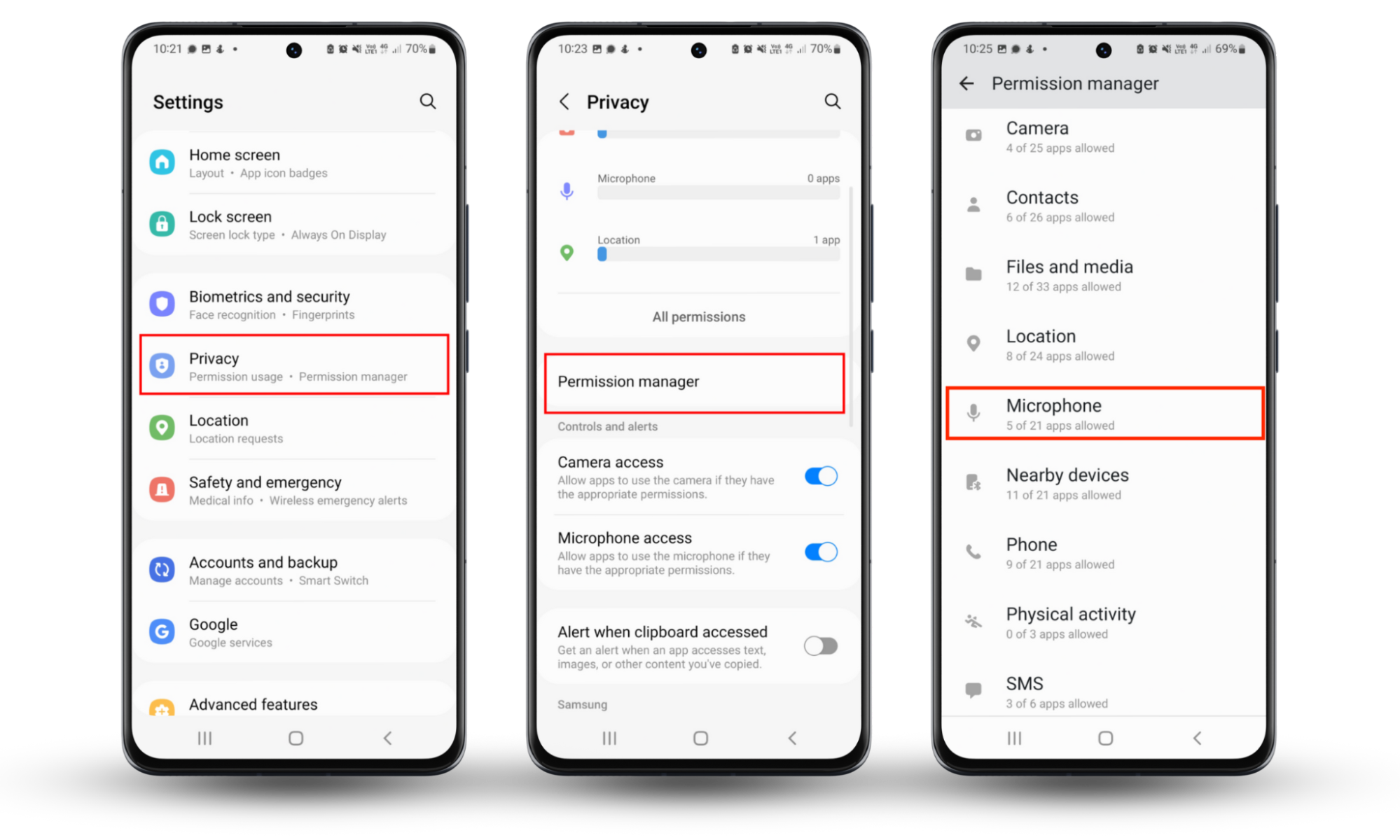 Use Clario Anti Spy if you're worried your headphones can spy on you. Privacy page open on Android with Permission manager feature highlighted. Microphone feature also highlighted. Use Clario Anti Spy if you're worried your headphones can spy on you. Privacy page open on Android with Permission manager feature highlighted. Microphone feature also highlighted.
