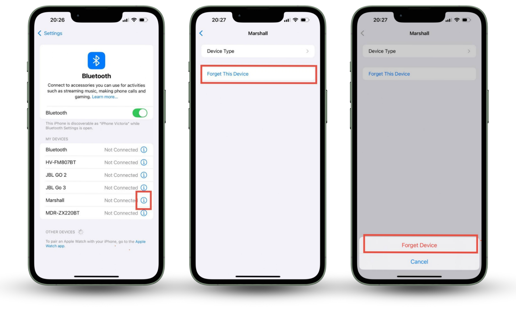 Settings menu on iPhone with Bluetooth feature highlighted. Info icon against connected device with Forget this device feature highlighted. Use Clario Anti Spy if you are worried someone can spy through Bluetooth. Settings menu on iPhone with Bluetooth feature highlighted. Info icon against connected device with Forget this device feature highlighted. Use Clario Anti Spy if you are worried someone can spy through Bluetooth.