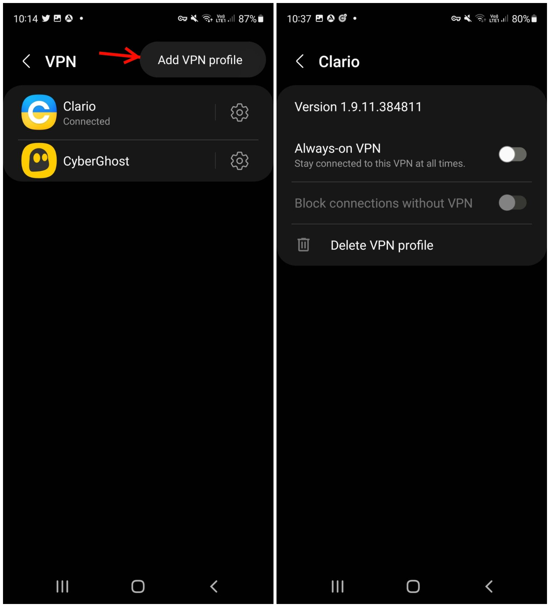 Add VPN profile and save the settings. Add VPN profile and save the settings.