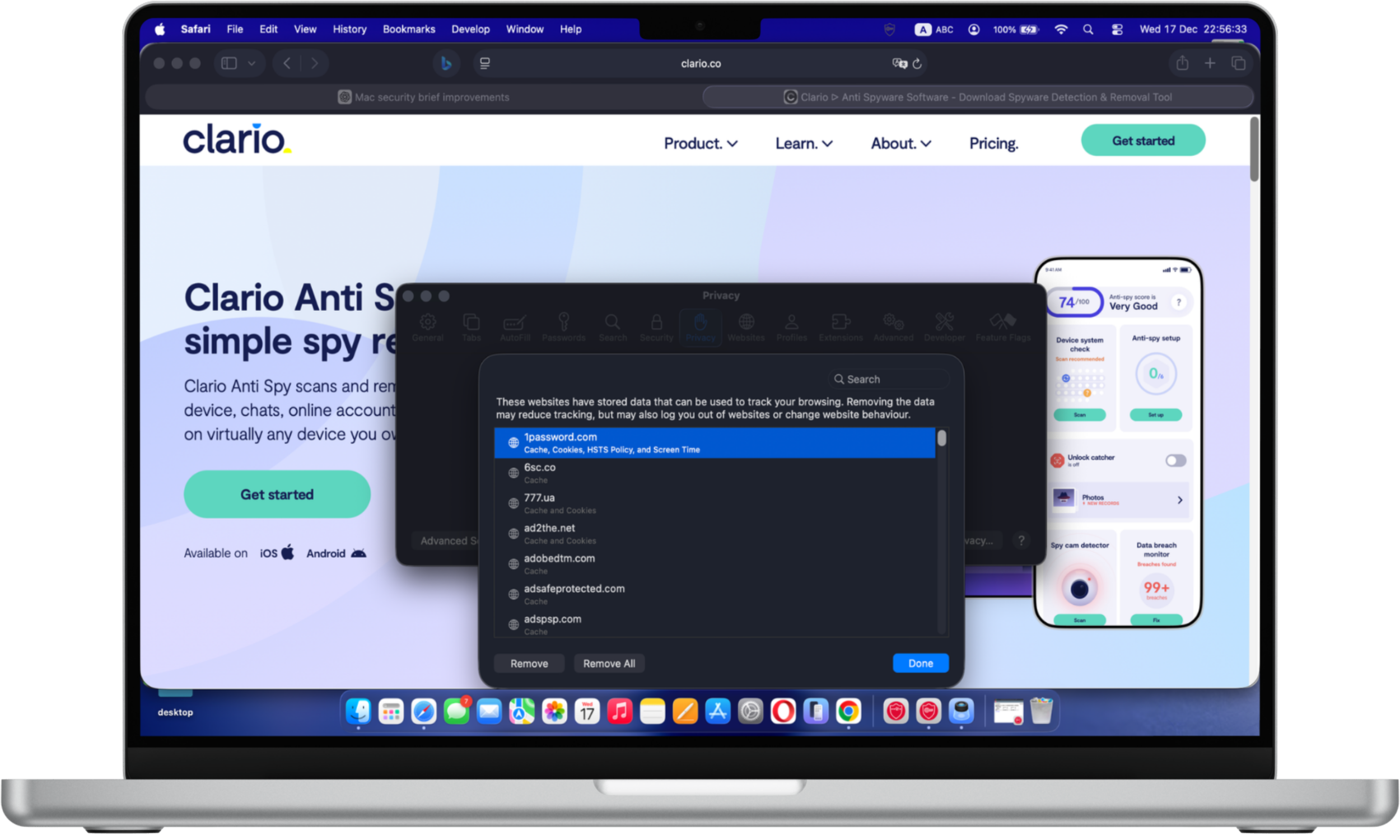Screenshot showing the list of websites with browsing history. You can select a website and click 'Remove' to delete its history, or click 'Remove All' to delete history for all websites. Screenshot showing the list of websites with browsing history. You can select a website and click 'Remove' to delete its history, or click 'Remove All' to delete history for all websites.