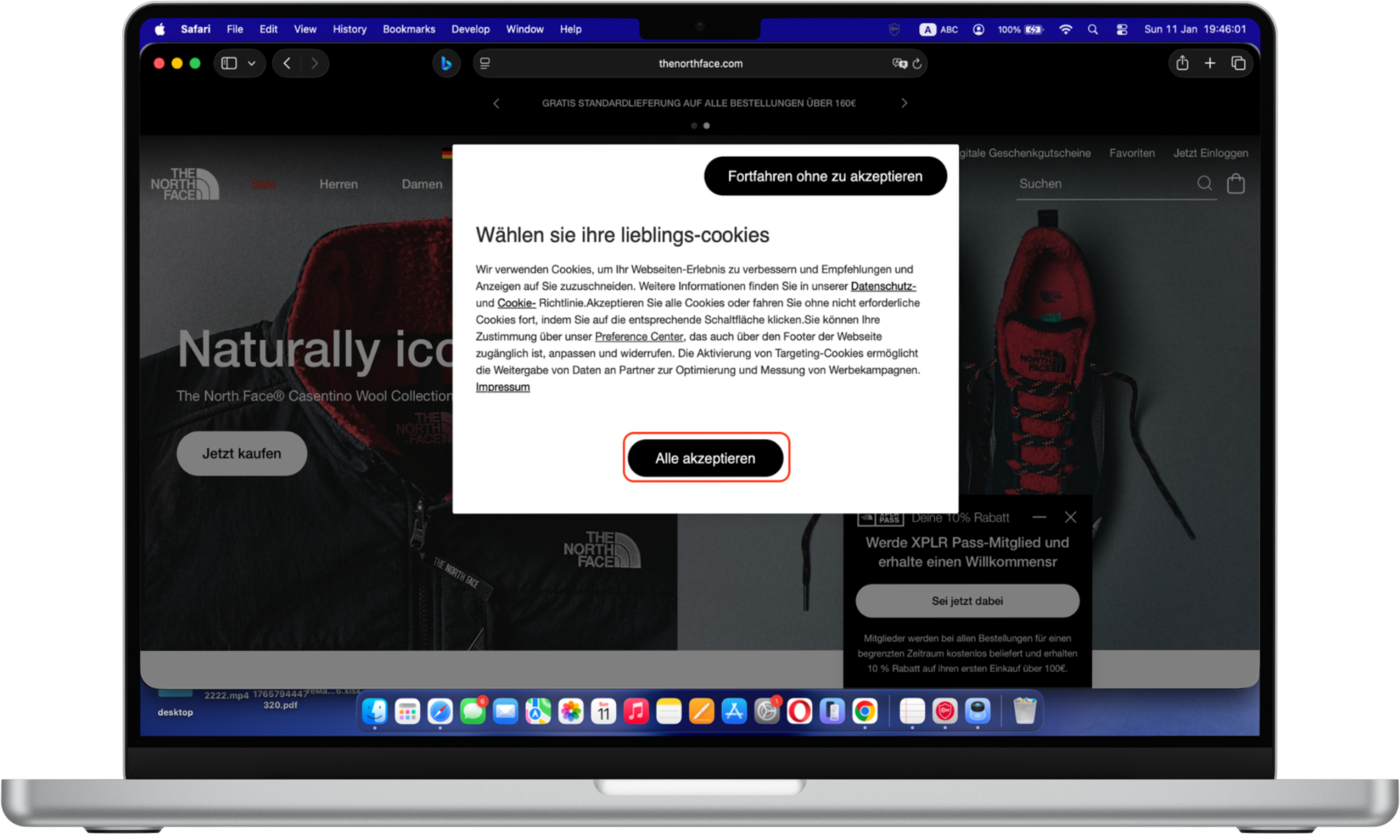 Cookie consent banner from an e-commerce website showing a dark pattern, with the “Allow all” button emphasized over cookie preference options. Cookie consent banner from an e-commerce website showing a dark pattern, with the “Allow all” button emphasized over cookie preference options.