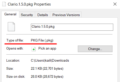 Properties Window to Check File Type Properties Window to Check File Type